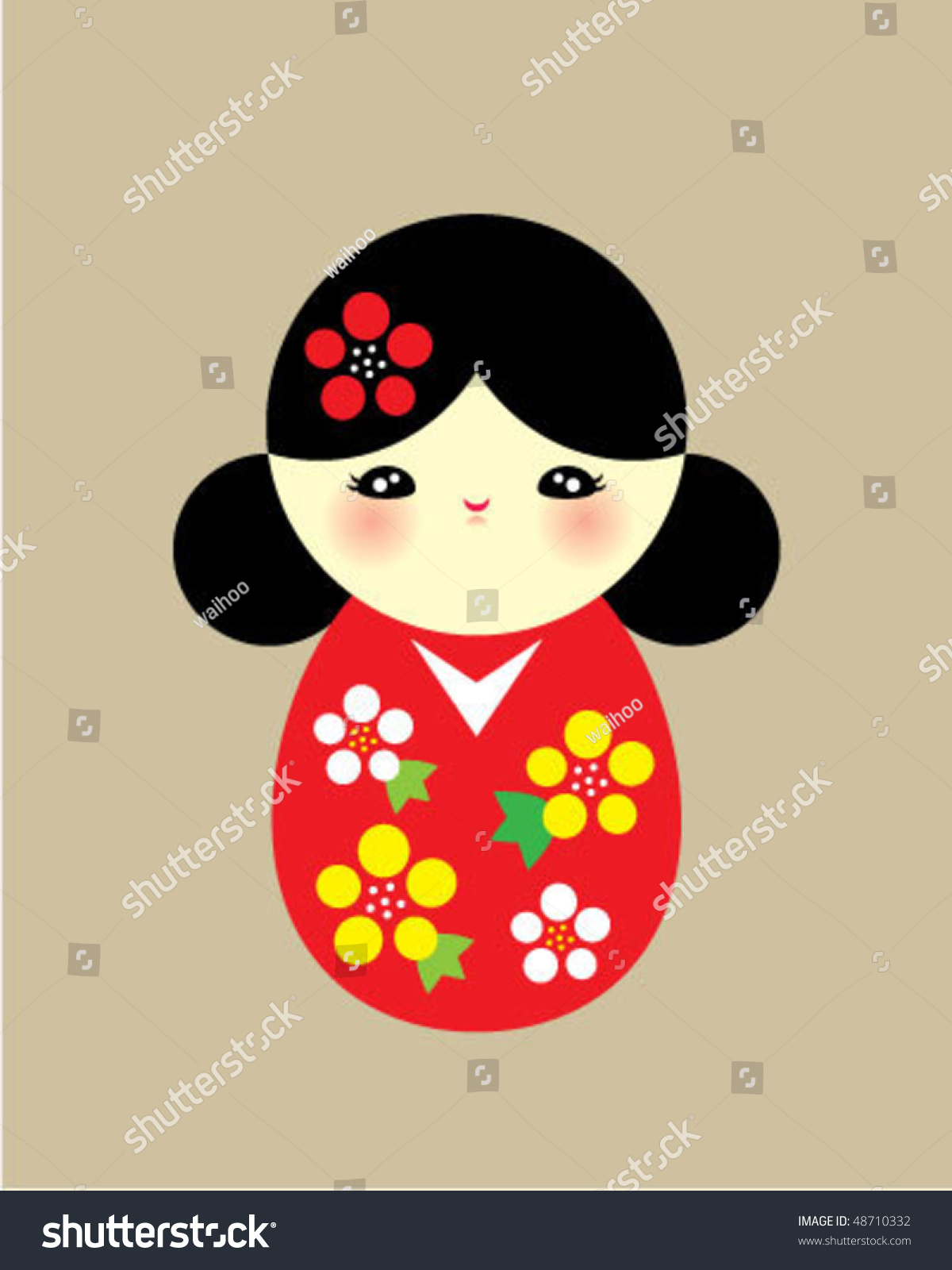 Cute Beautiful Kokeshi Doodle Stock Vector Illustration 48710332 ...