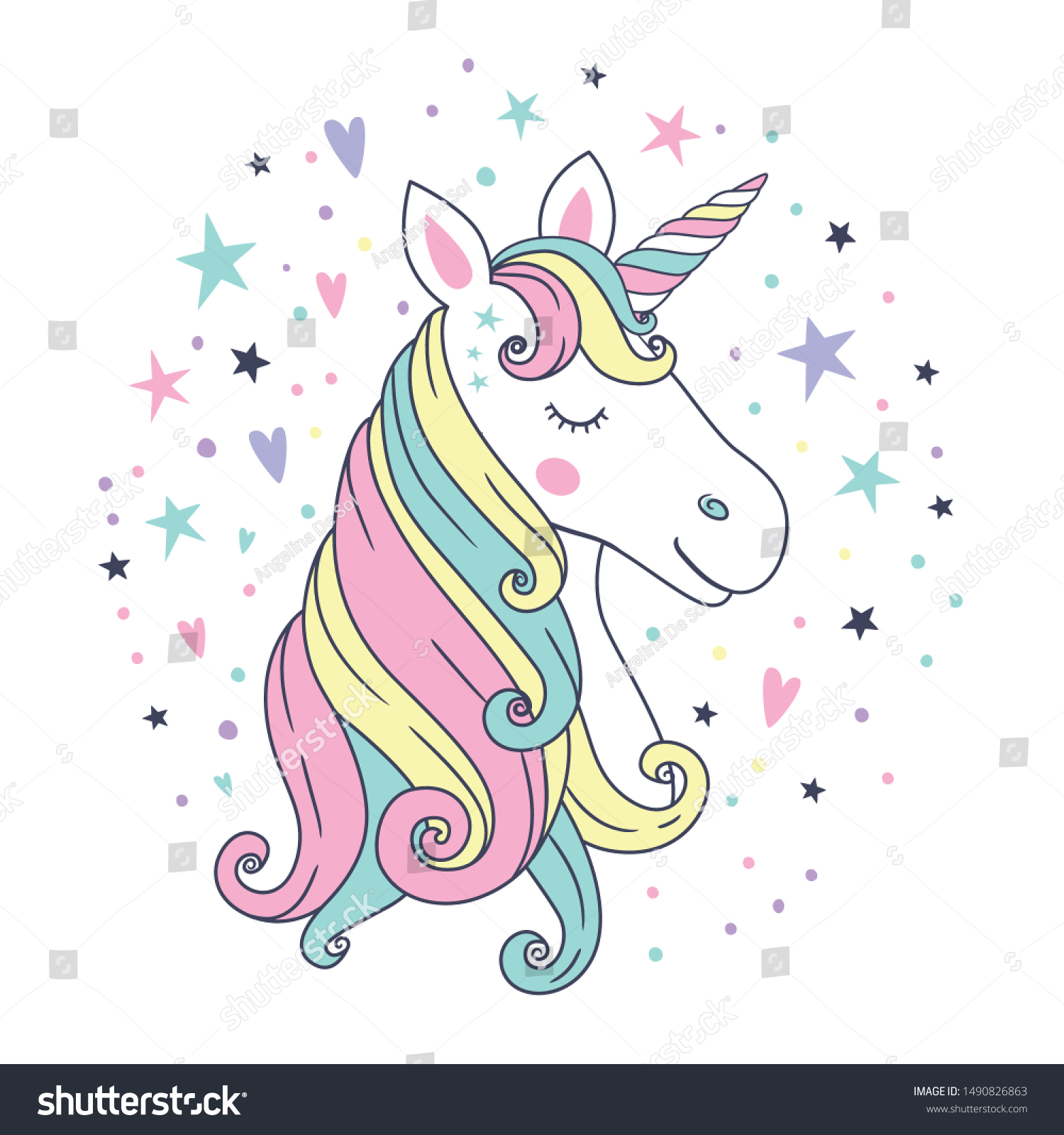 Cute Beautiful Unicorn Head Vector Illustration Stock Vector (Royalty ...