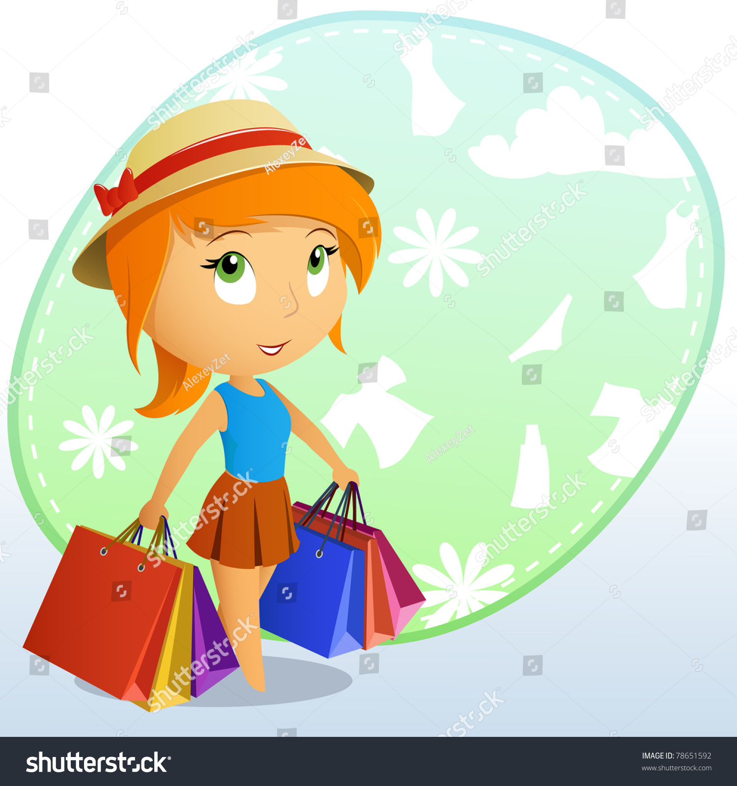 Cute Beauty Girl Cap Shopping Bags Stock Vector Royalty Free