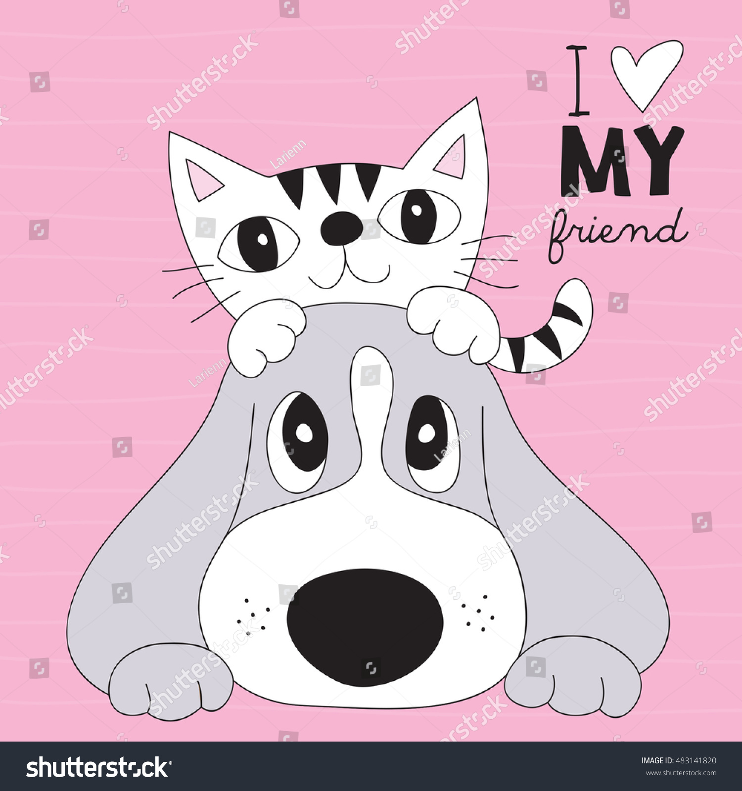 Cute Best Friends Cat Dog Vector Stock Vector (Royalty Free) 483141820