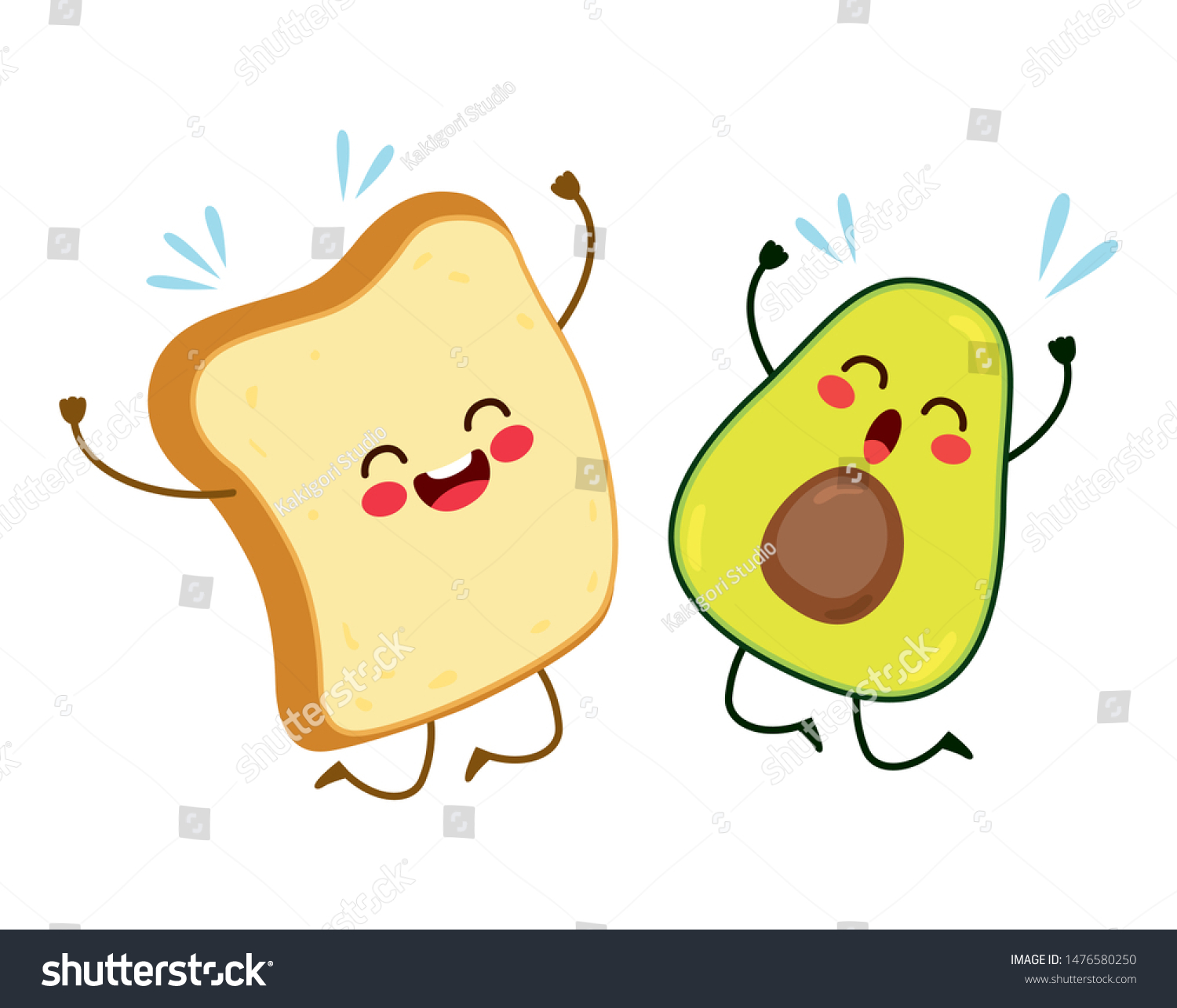 SVG of Cute best friends toast and avocado characters jumping happy svg