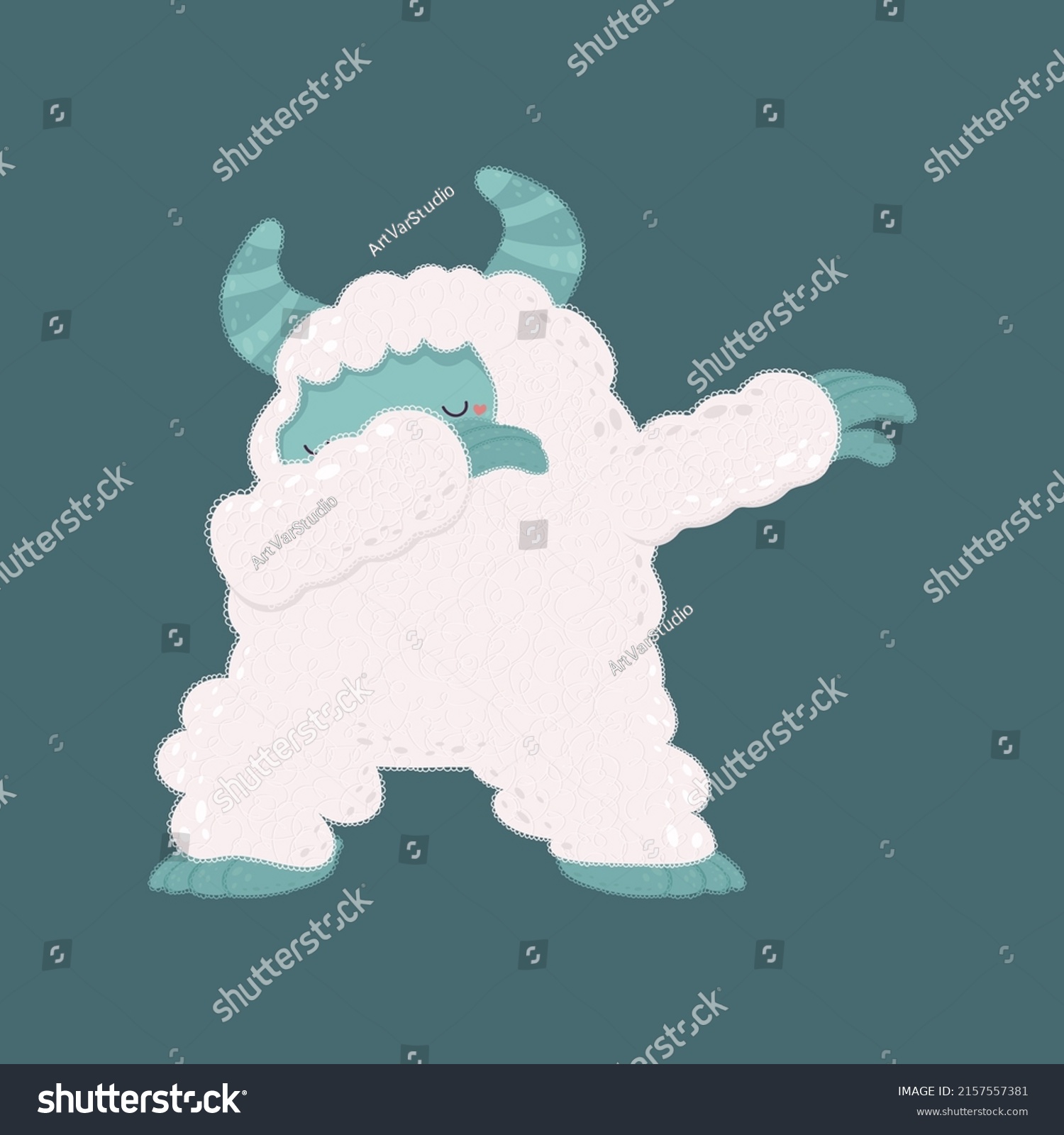 SVG of Cute big foot monster with a beautiful smile. Vector illustration of a cute monster. Cute little illustration of yeti for kids, baby book, fairy tales, baby shower invitation, textile t-shirt, sticker svg