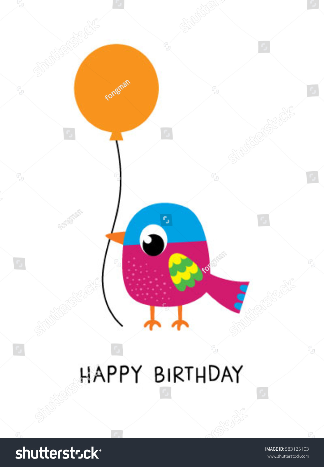 Cute Bird Happy Birthday Greeting Card Stock Vector Royalty Free 583125103