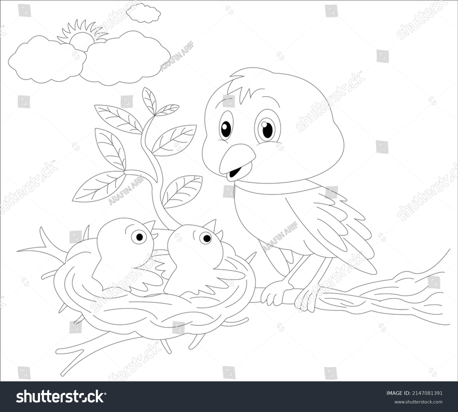 Cute Bird Nest Coloring Book Page Stock Vector (royalty Free 