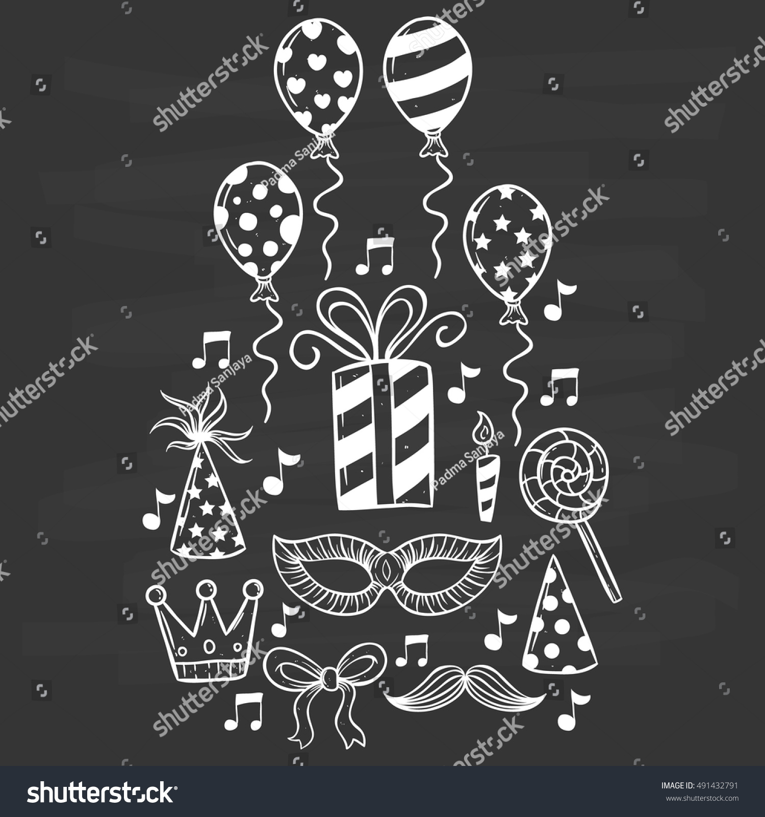 Cute Birthday Icons Collection Using Hand Stock Vector Royalty Free