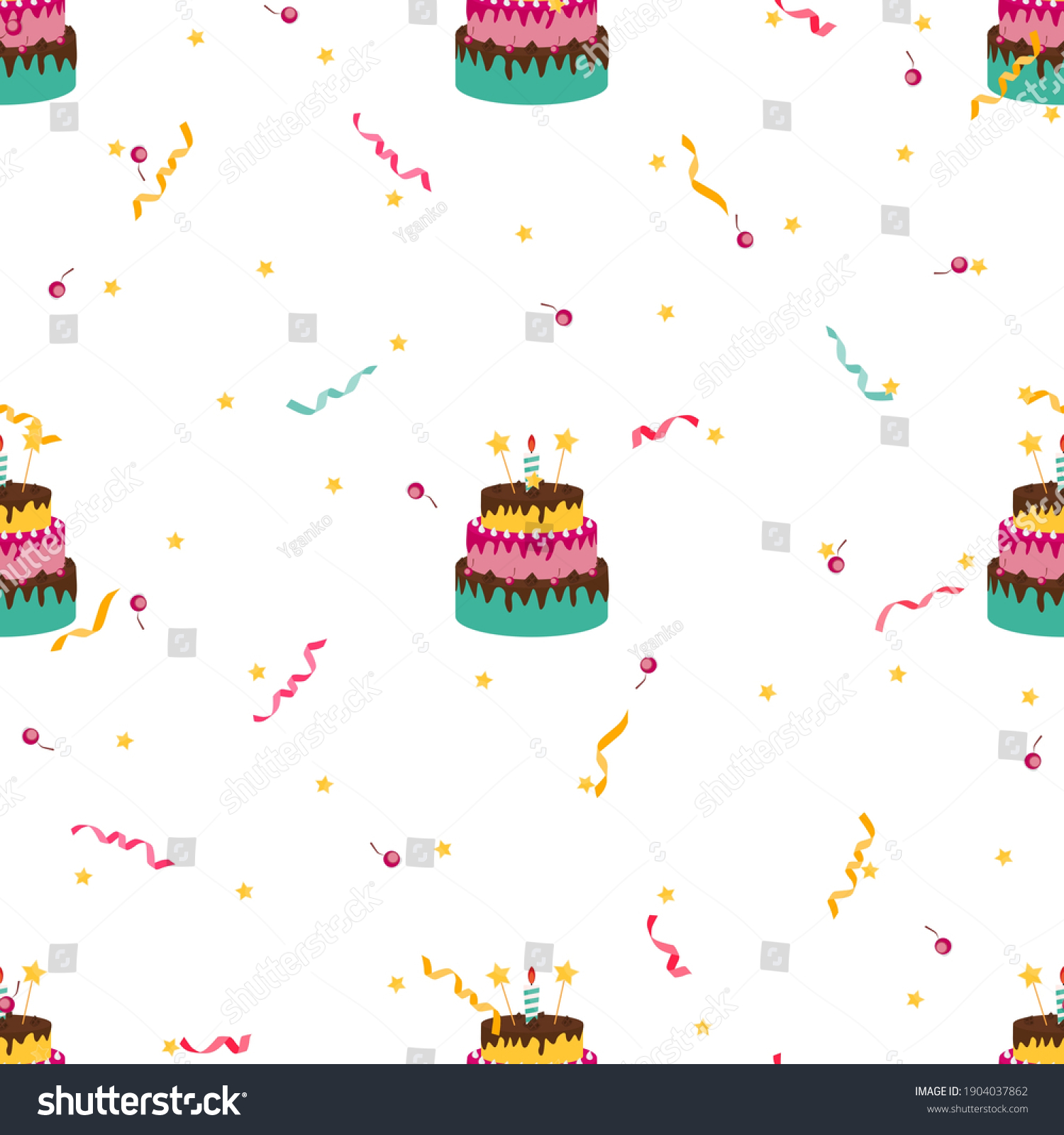Cute Birthday Seamless Pattern Background Witj Stock Vector (Royalty