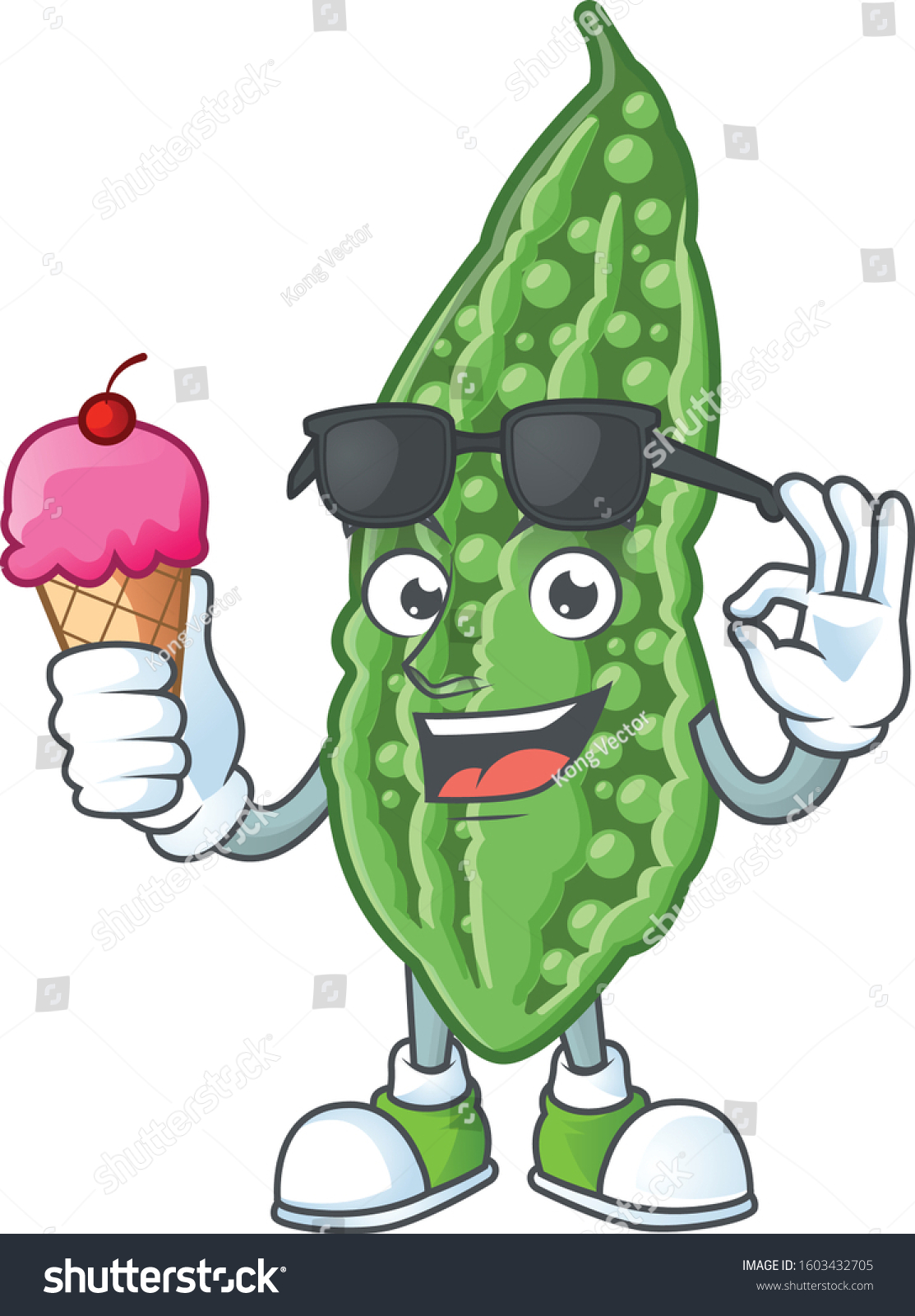 Cute Bitter Melon Cartoon Character Ice Stock Vector (Royalty Free ...