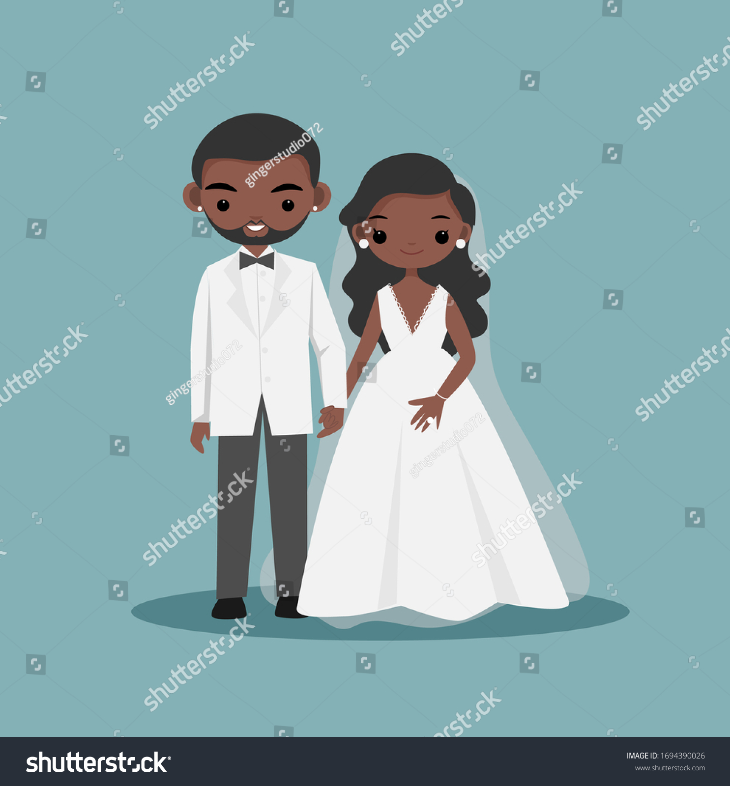 Cute Black African American Bride Groom Stock Vector (Royalty Free ...