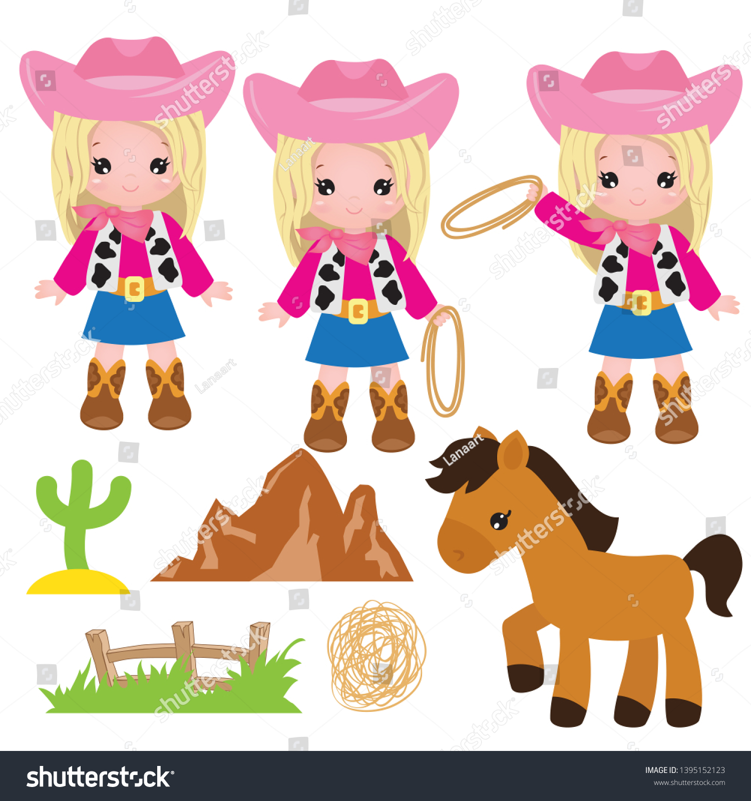 Cute Blonde Cowgirl Vector Cartoon Illustration Stock Vector (Royalty ...