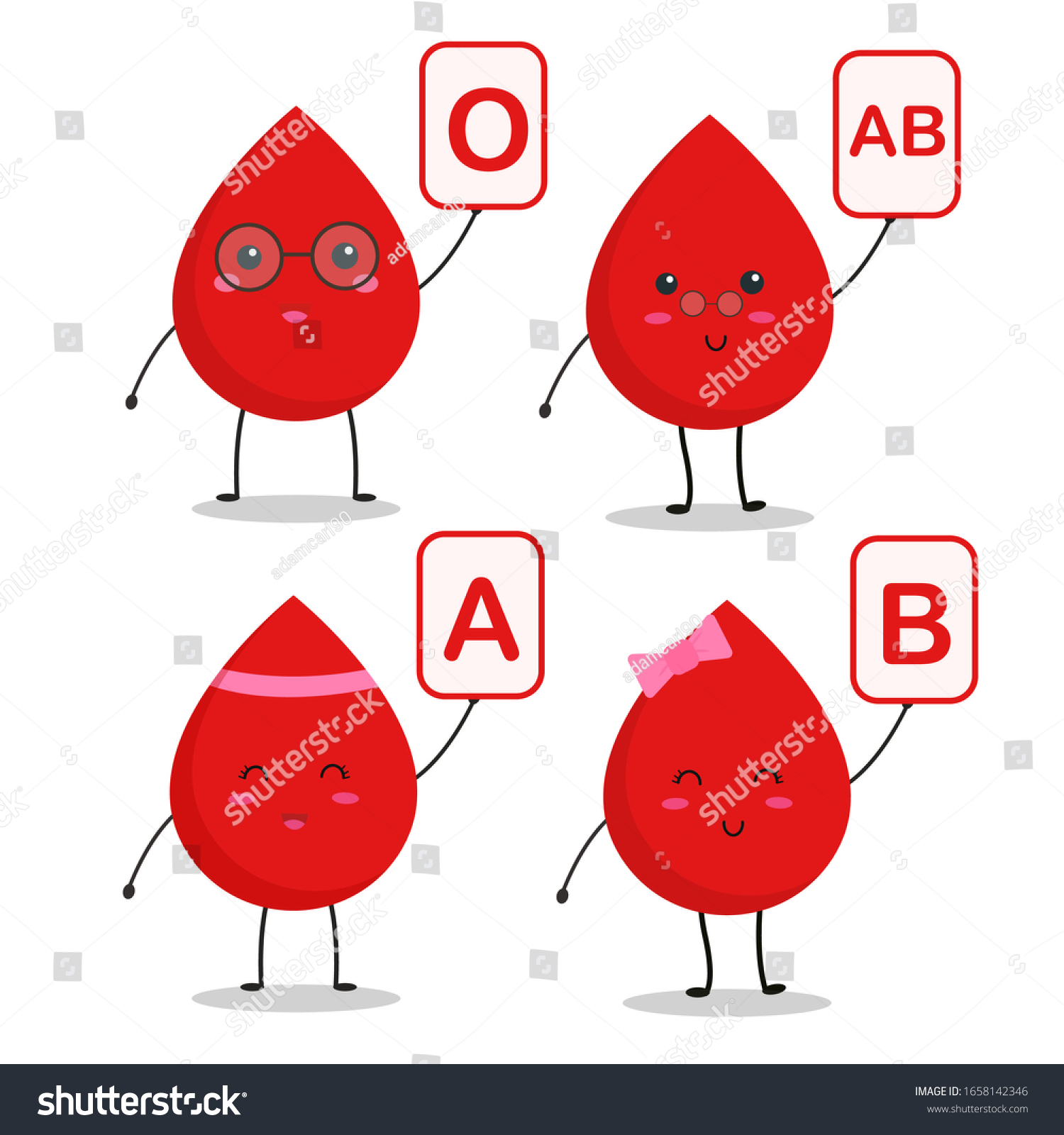 Cute Blood Types Character Kawaii Style Stock Vector (Royalty Free ...