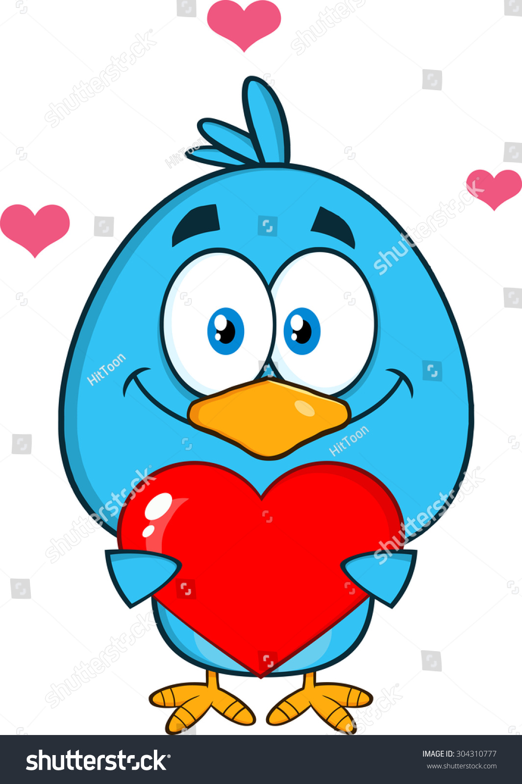 Cute Blue Bird Cartoon Character Holding Vector De Stock Libre De Regalías 304310777 5614