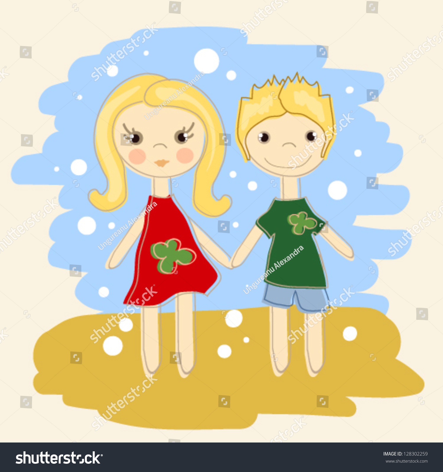 Cute Boy Girl Holding Hands Cartoon Stock Vector Royalty Free