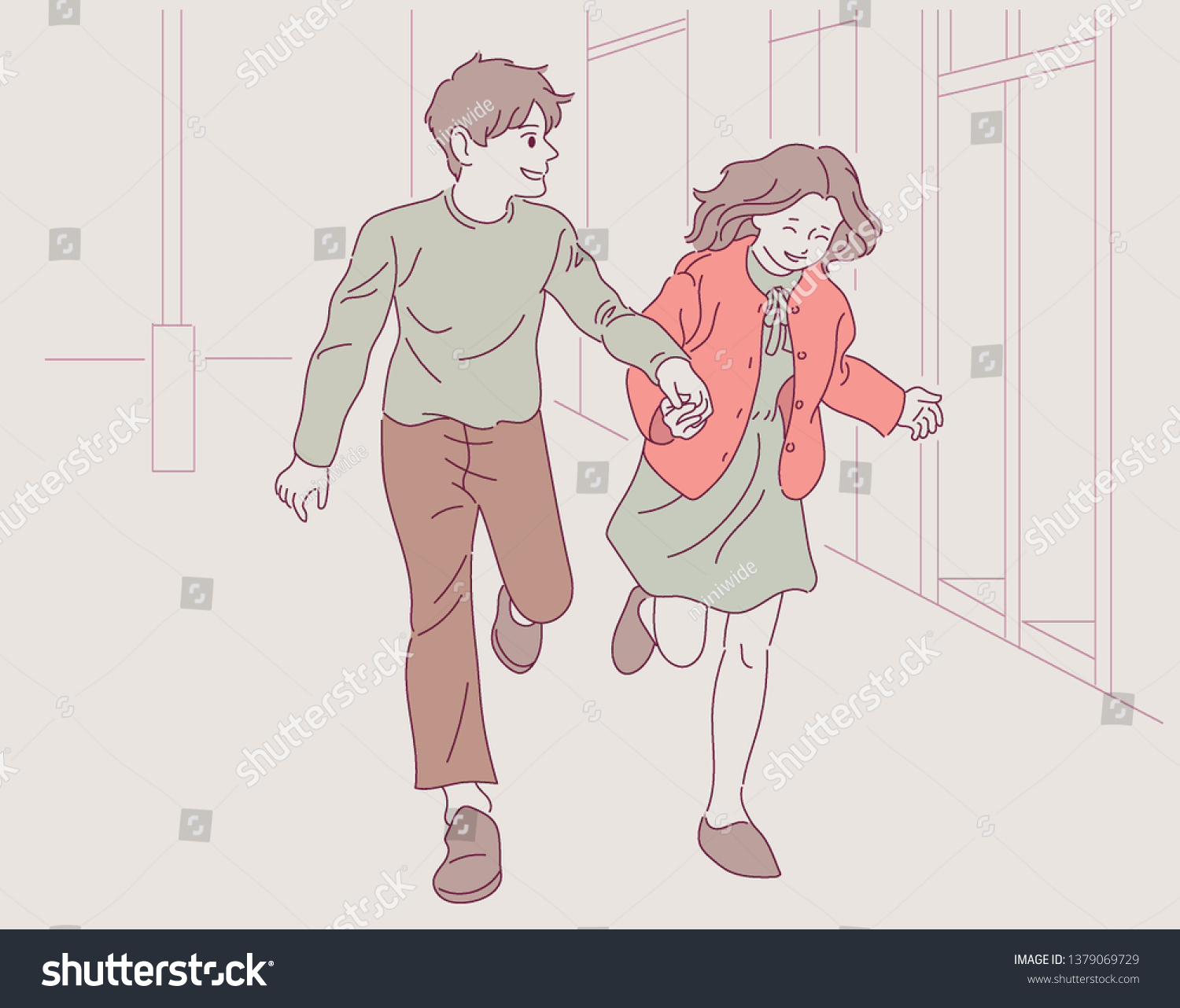 Cute Boy Girl Running Holding Hands Stock Vector Royalty Free