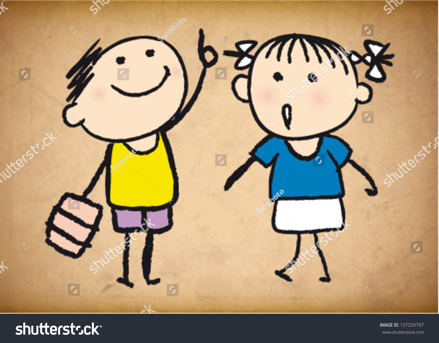 Cute Boy Girl Sketch Background Vector Stock Vector Royalty Free