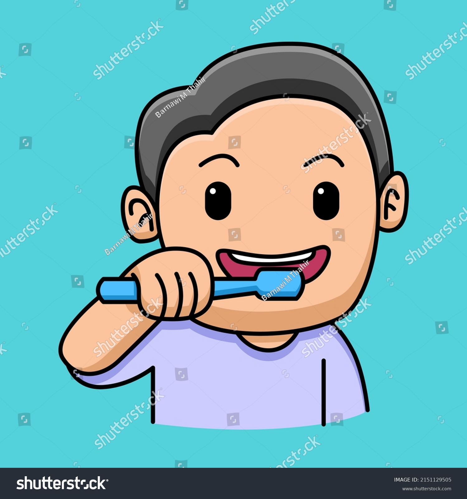 Cute Boy Brushing Teeth Cartoon Design Stock Vector (royalty Free 