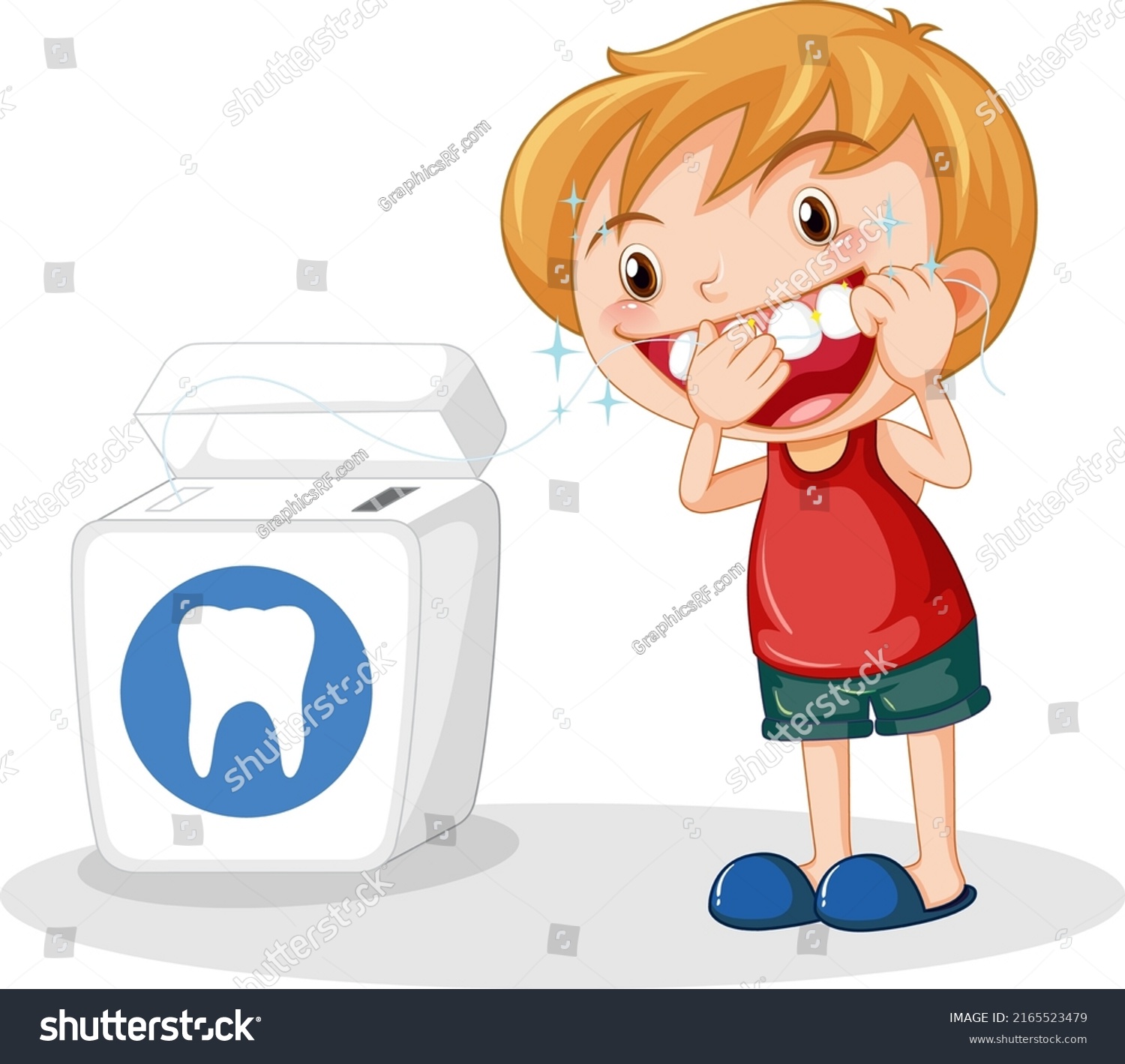 Cute Boy Cartoon Character Flossing Teeth Stock Vector Royalty Free 2165523479 Shutterstock 4090