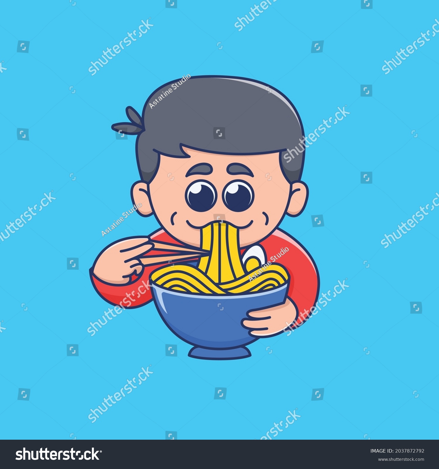 Cute Boy Eating Ramen Noodle Stock Vector (Royalty Free) 2037872792 ...