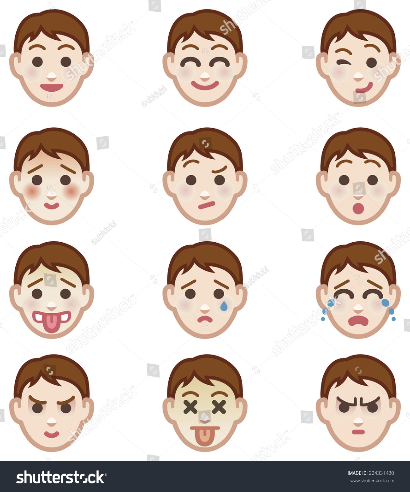 Cute Boy Faces Showing Different Emotions Stock Vector 224331430 ...