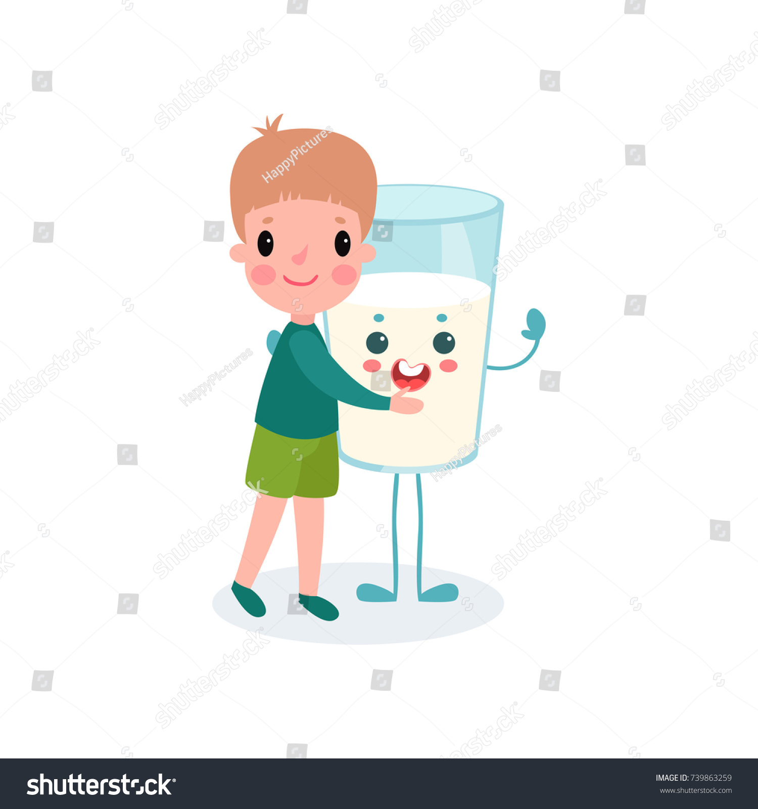 Cute Boy Hugging Humanized Glass Milk Stock Vector (Royalty Free ...