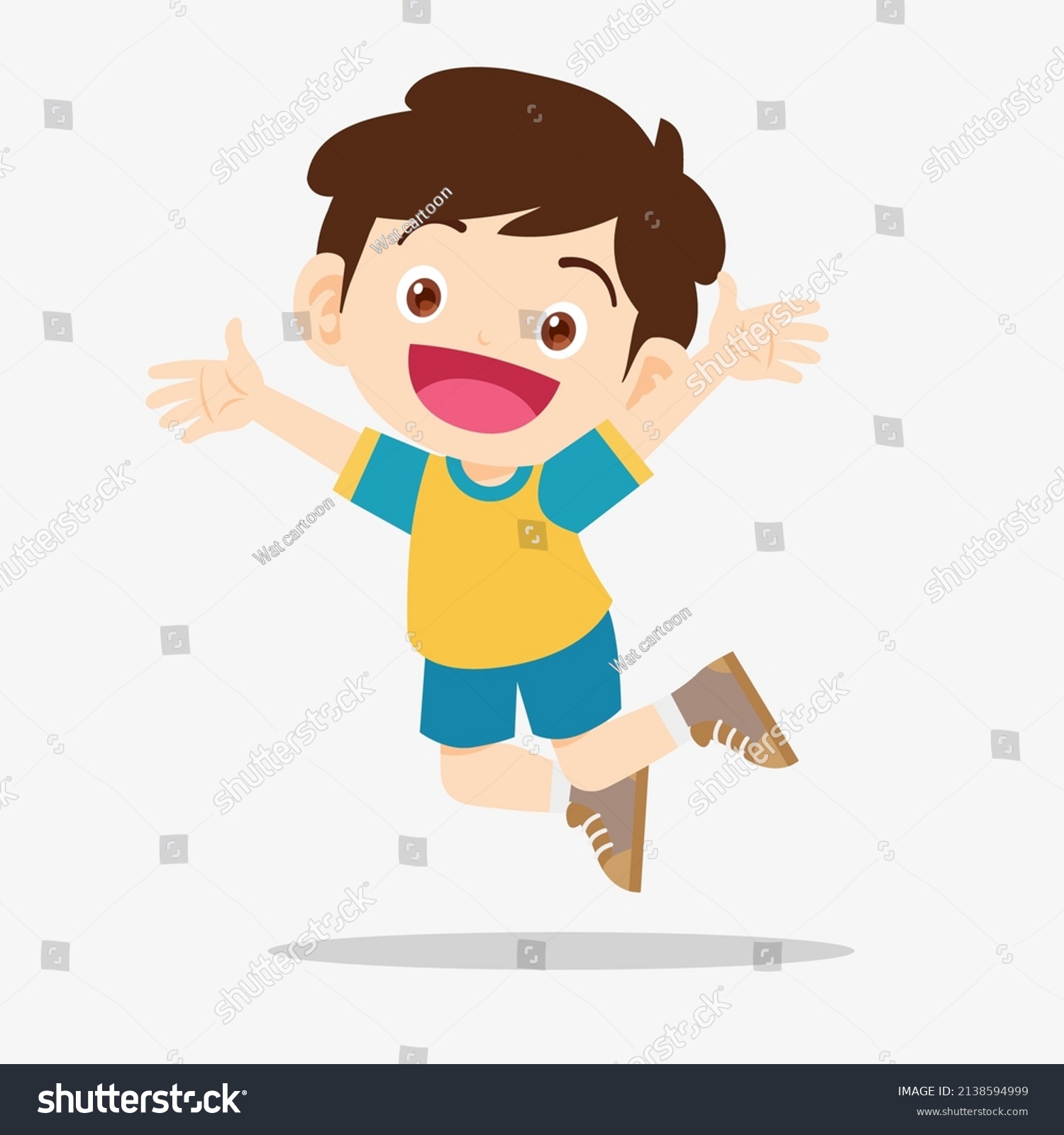 Cute Boy Jumping Show Win Fist Stock Vector (Royalty Free) 2138594999 ...