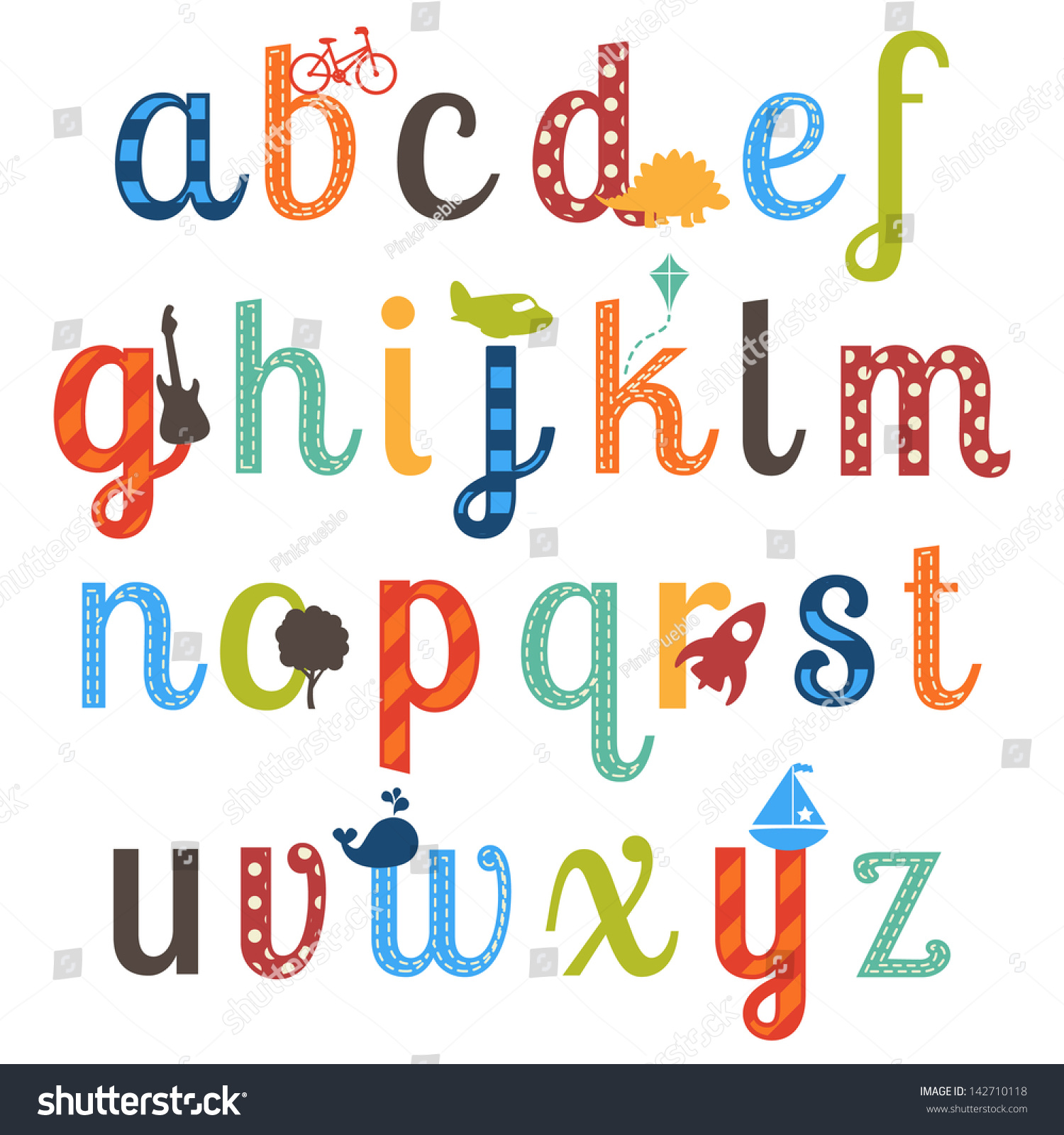 Cute Boy Themed Alphabet Vector Set - 142710118 : Shutterstock