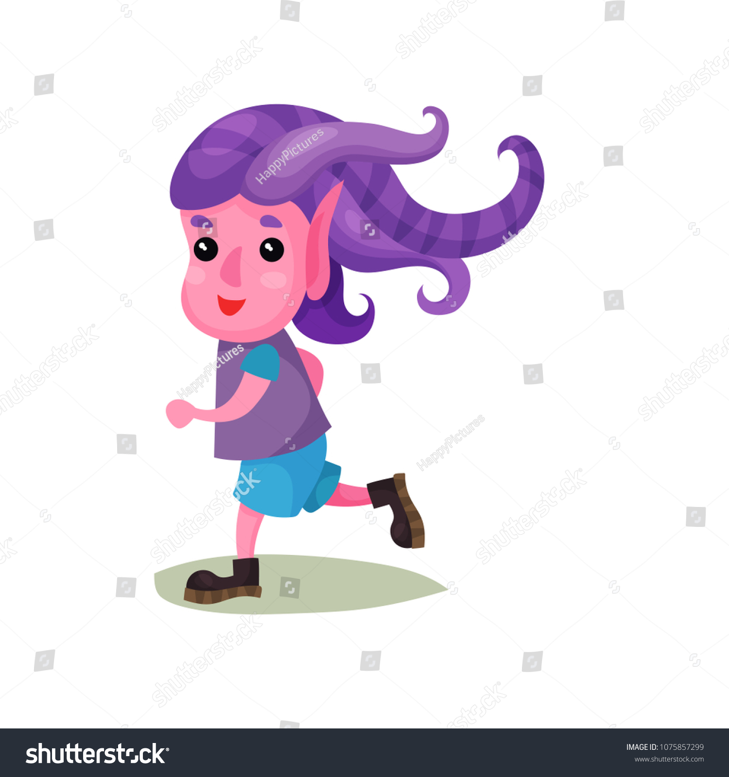 Cute Boy Troll Purple Hair Pink Stock Vector Royalty Free 1075857299