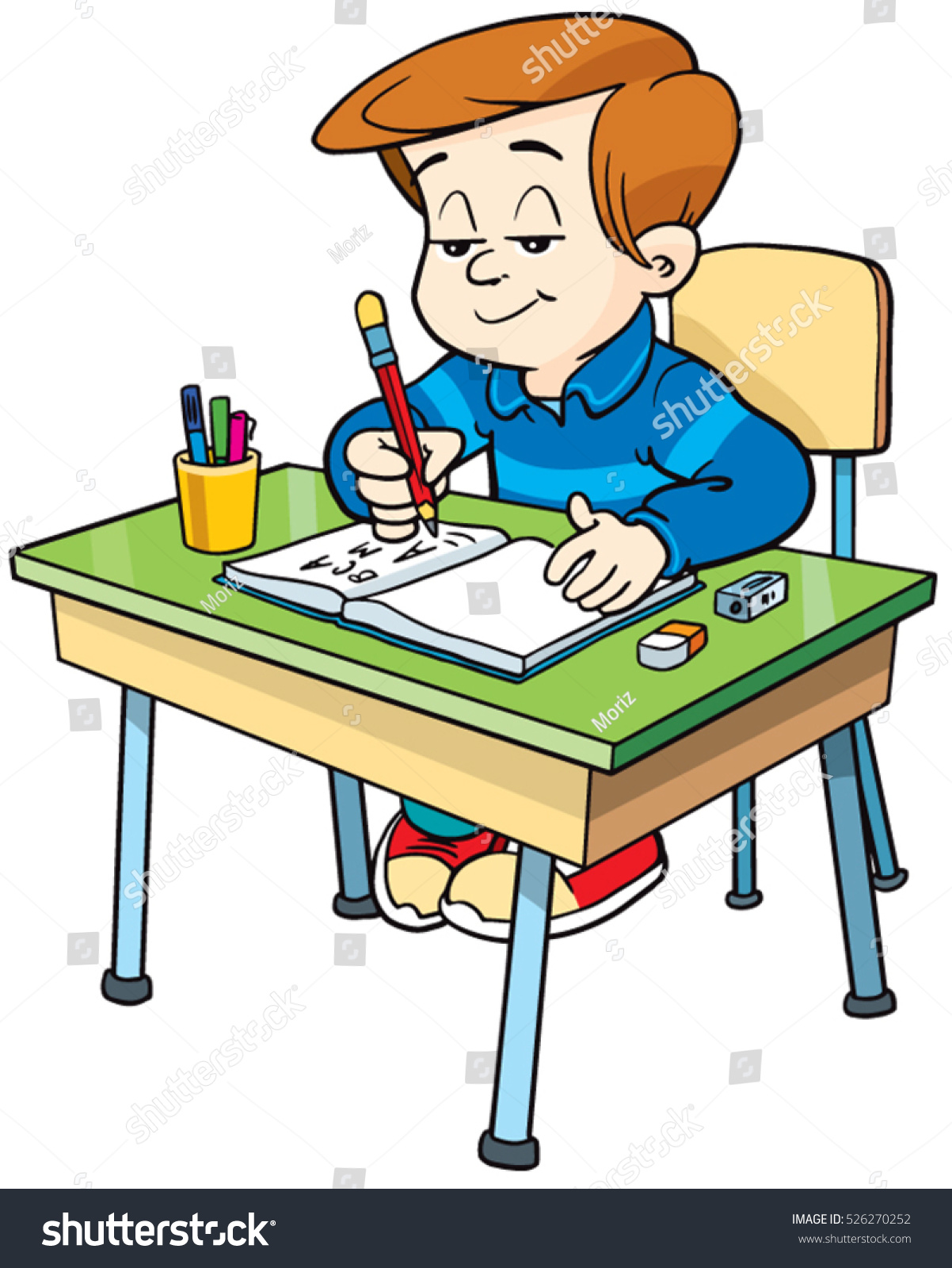 Cute Boy Writing Stock Vector 526270252 - Shutterstock