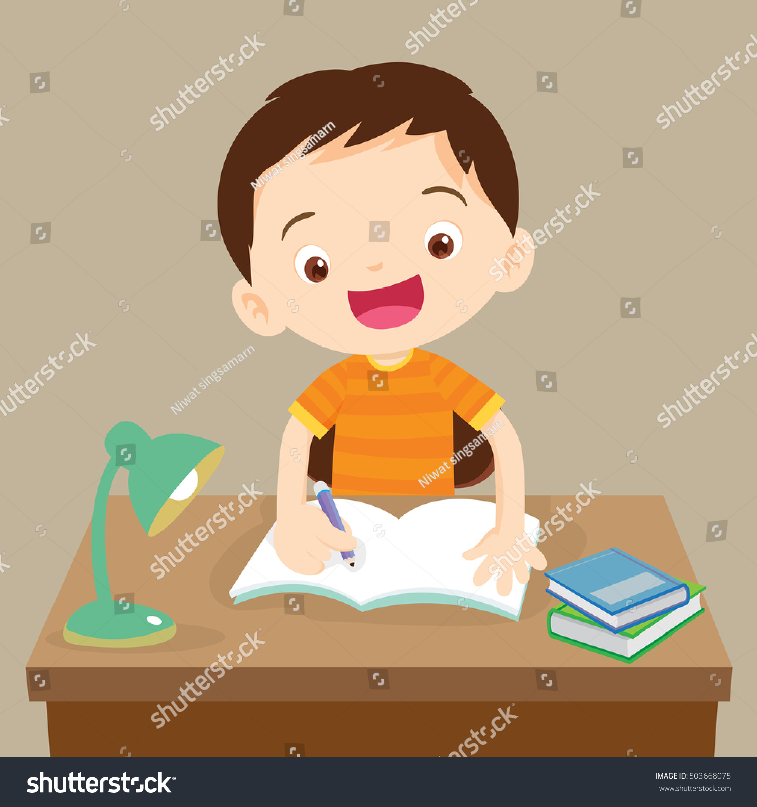 Cute Boy Writing Thinking Be Happy Stock Vector (royalty Free 