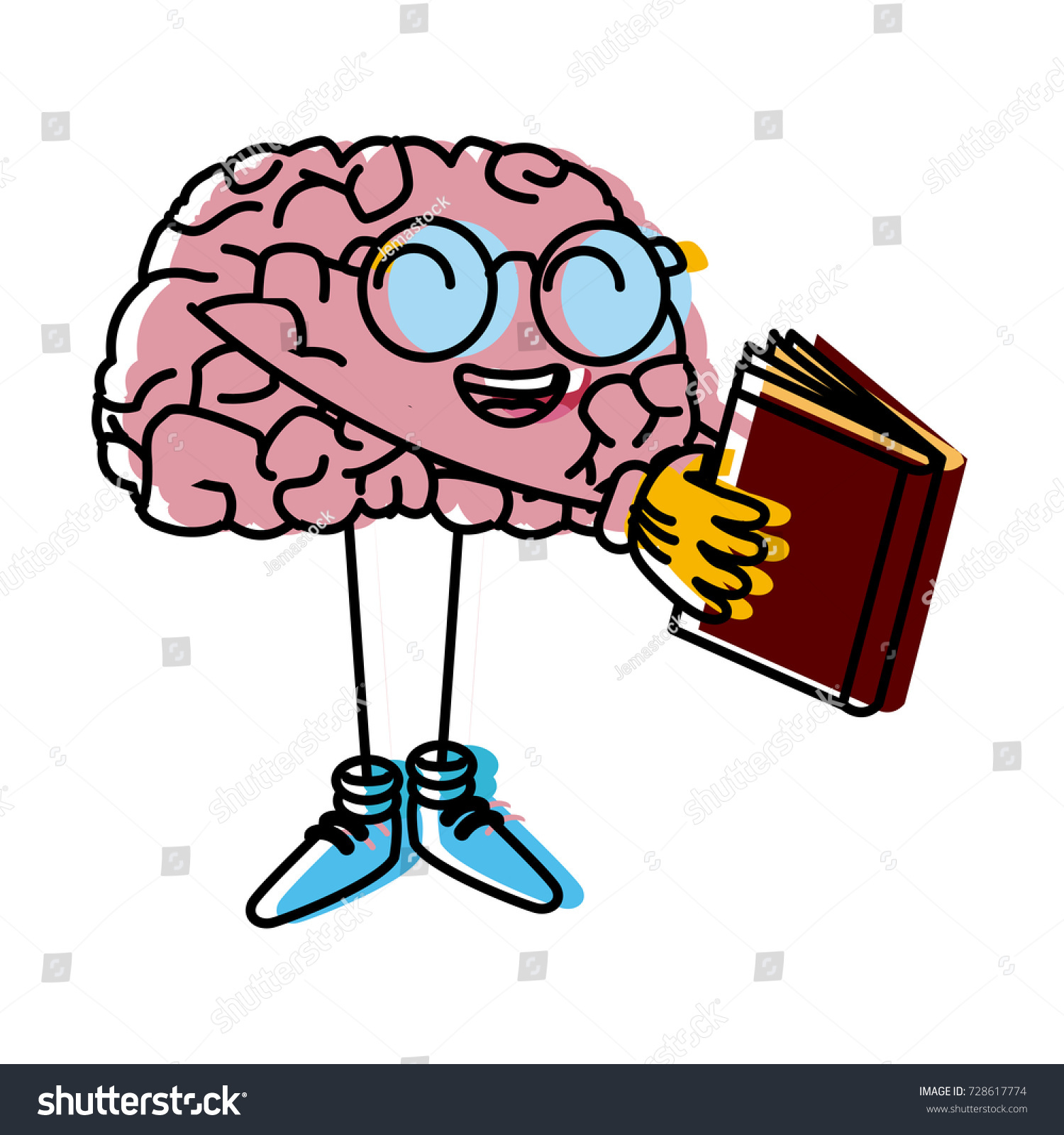 Cute Brain Reading Cartoon Stock Vector (Royalty Free) 728617774 ...