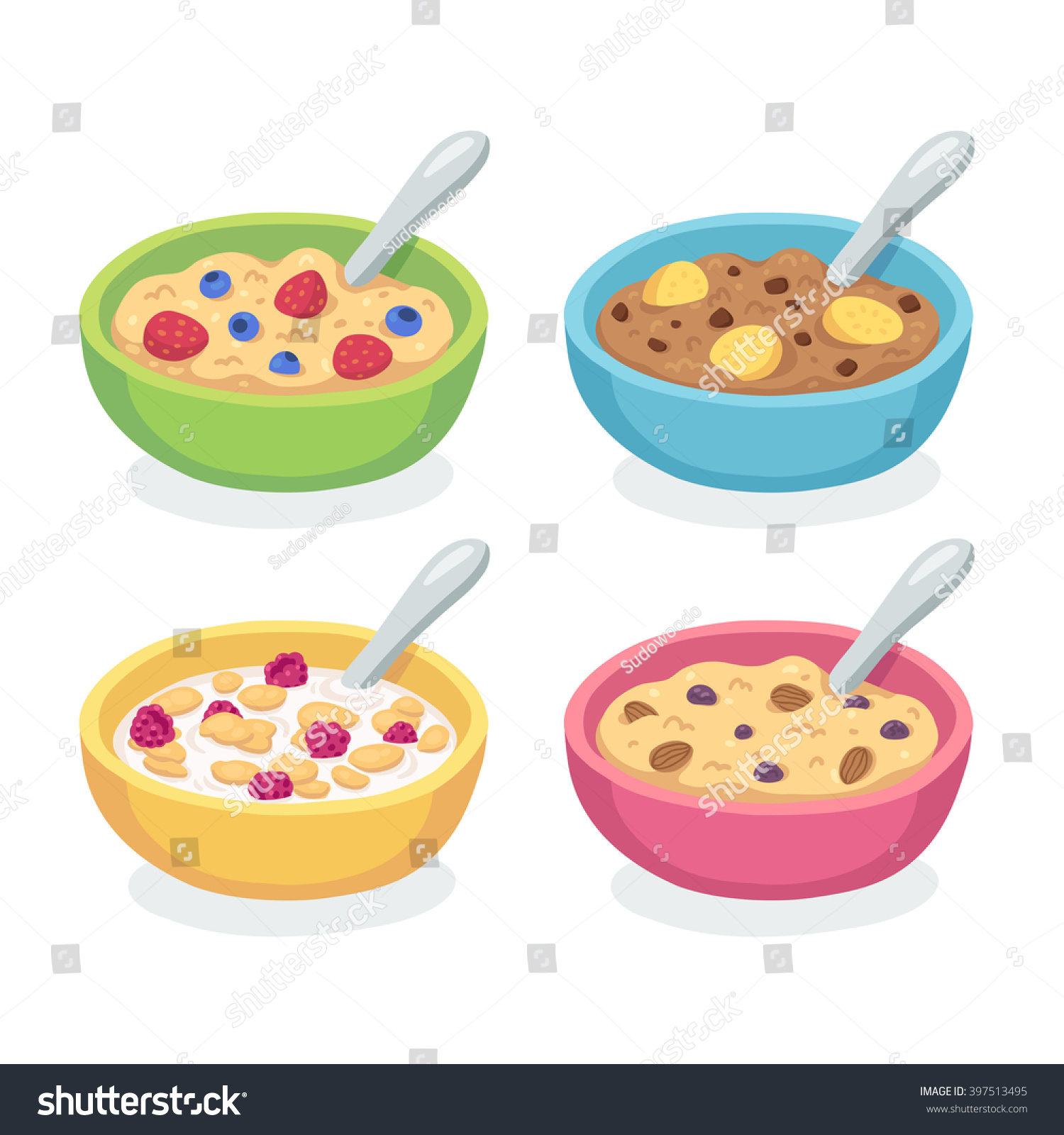 Cute Breakfast Bowl Set Oatmeal Cereal Stock Vector (Royalty Free ...