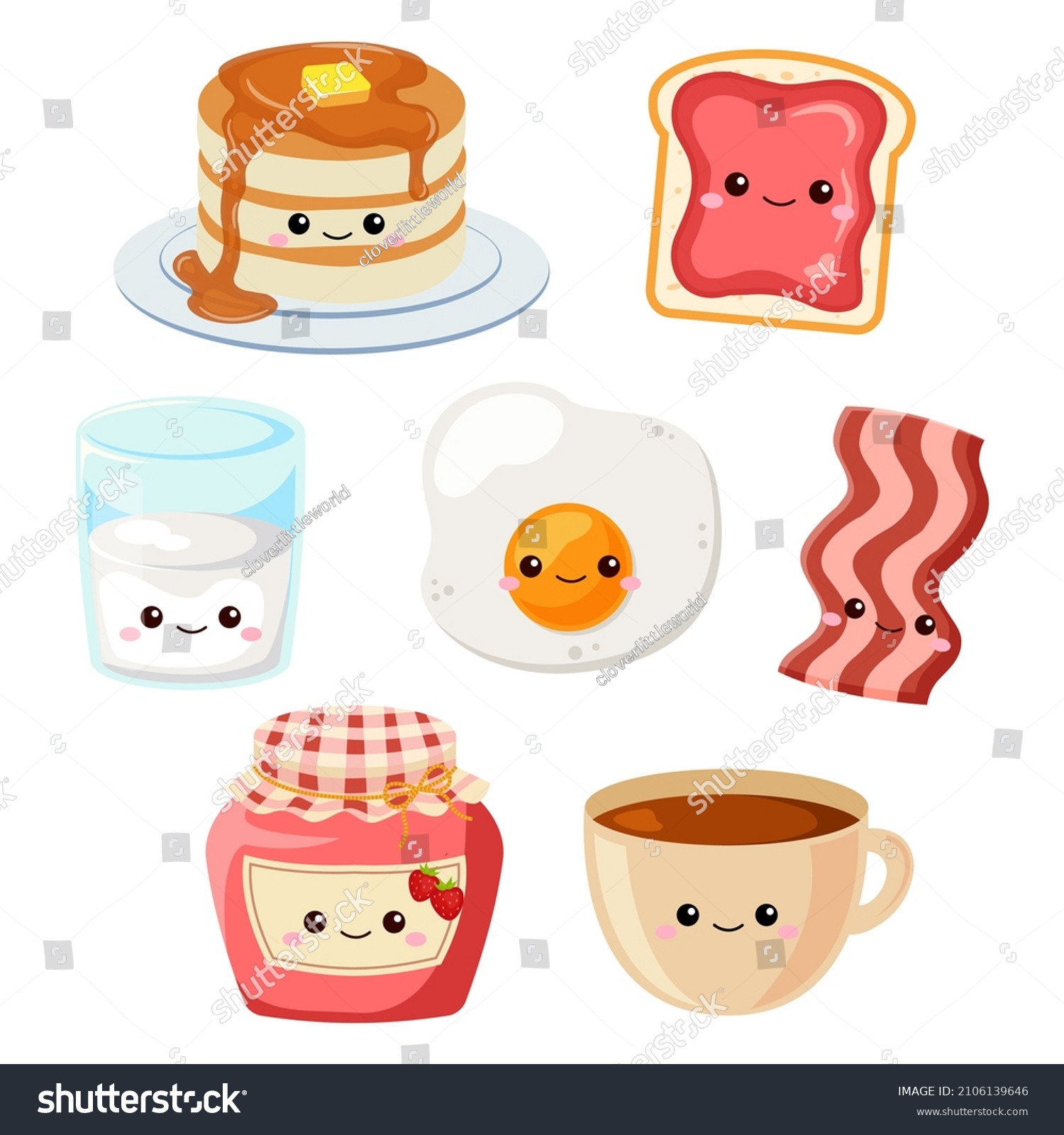 Cute Breakfast Food Beverage Clipart Flat Stock Vector (Royalty Free ...