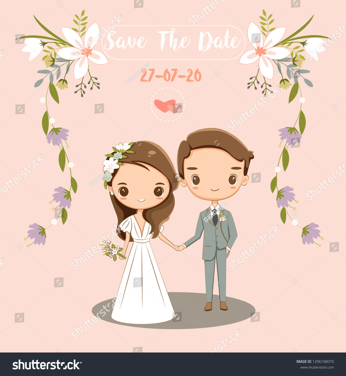 Cute Bride Groom Wedding Invitations Card Stock Vector Royalty Free 1296108070 Shutterstock 9348