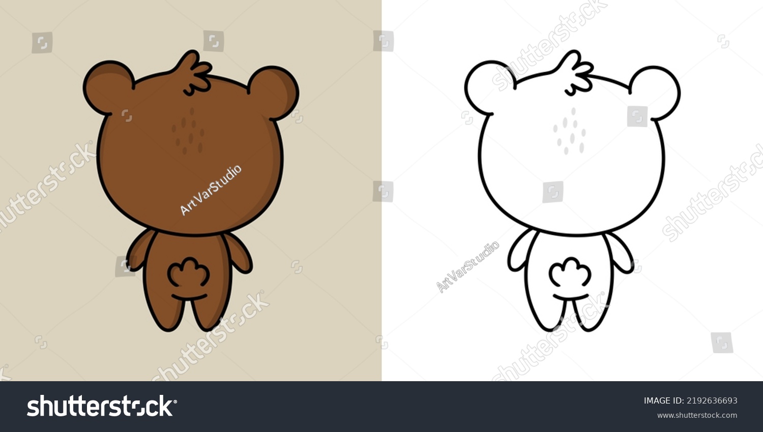 SVG of Cute Brown Bear Clipart Illustration and Black and White. Funny Clip Art Bear. Vector Illustration of a Kawaii Animal for Coloring Pages, Stickers, Baby Shower, Prints for Clothes.
 svg