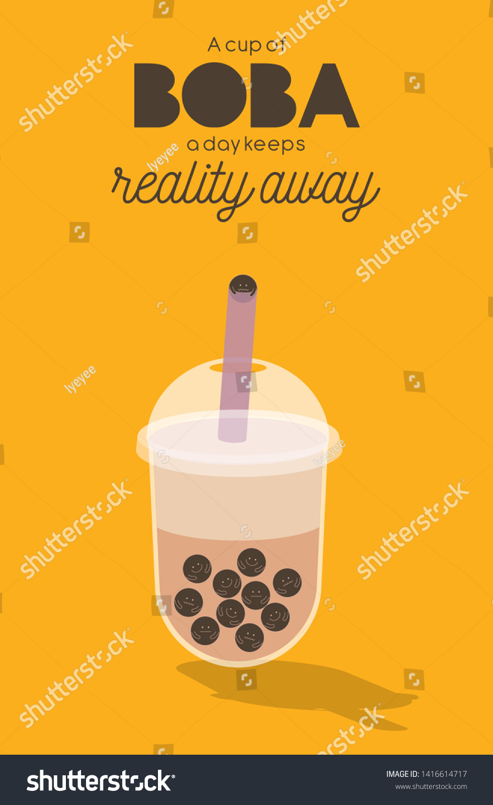 Cute Bubble Teaboba Character Poster Template Stock Vector Royalty Free 1416614717