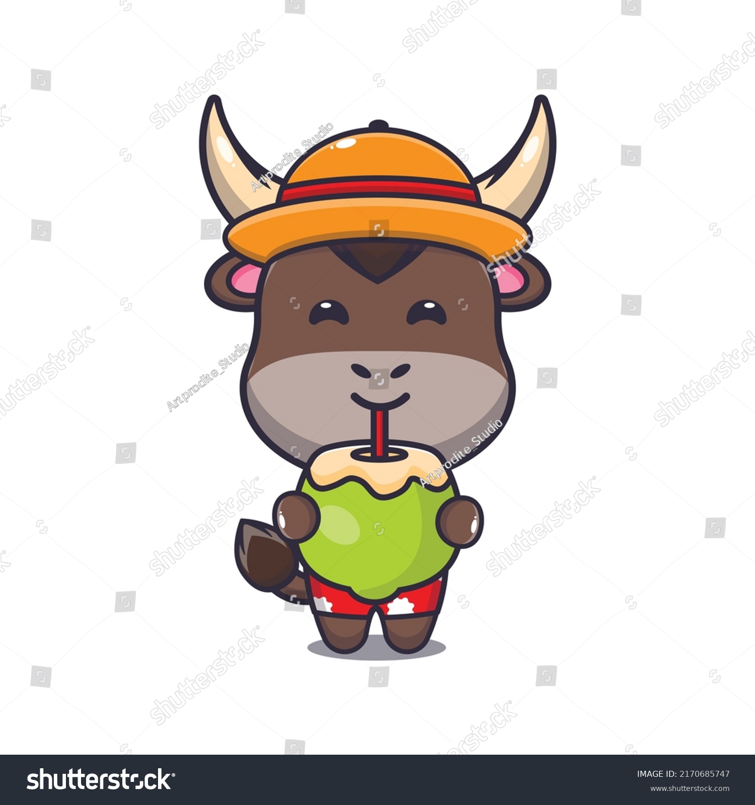 Cute Bull Cartoon Mascot Character Drink Stock Vector (Royalty Free ...