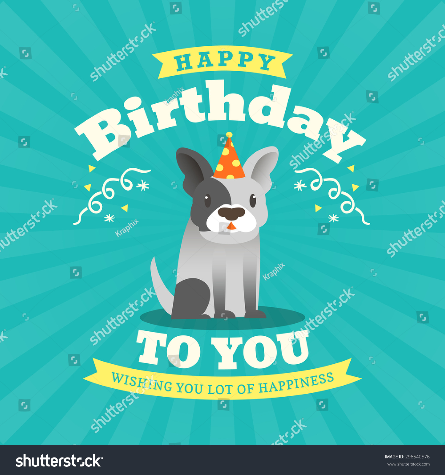 Cute Bulldog Cartoon Birthday Card Design: vector de stock (libre de