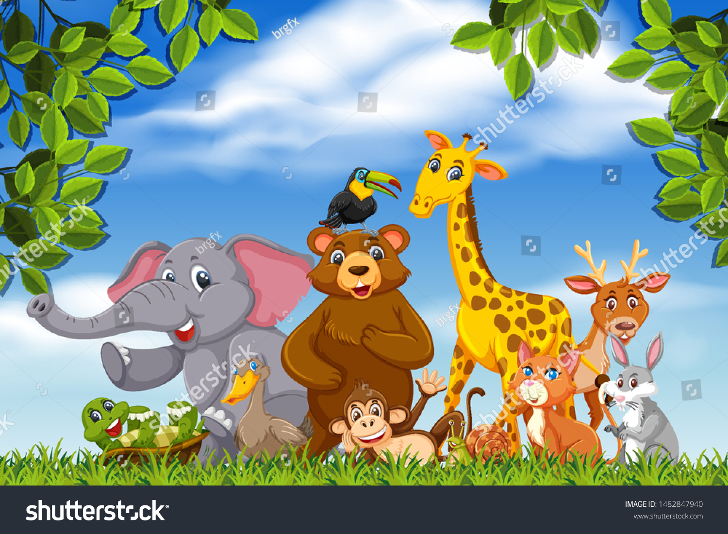 Cute Bunch Animals Nature Illustration Stock Vector (Royalty Free ...