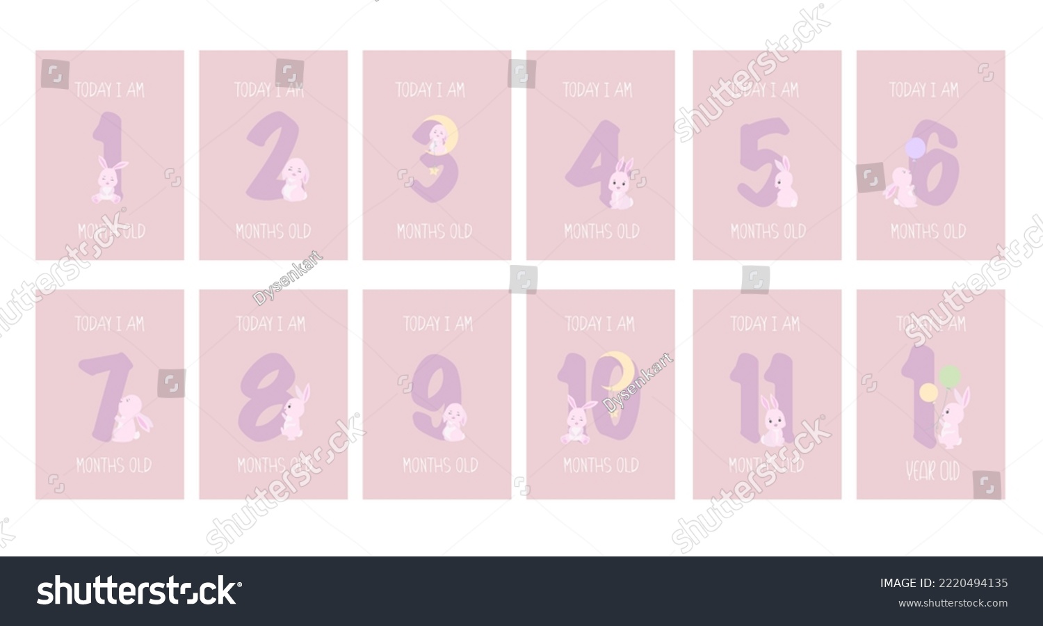 SVG of Cute Bunny Girl Baby Milestone Cards PNG, Numbers clipart. 1-11 months and 1 year. Baby shower print capturing all the special moments. Baby month anniversary card. Nursery print. svg