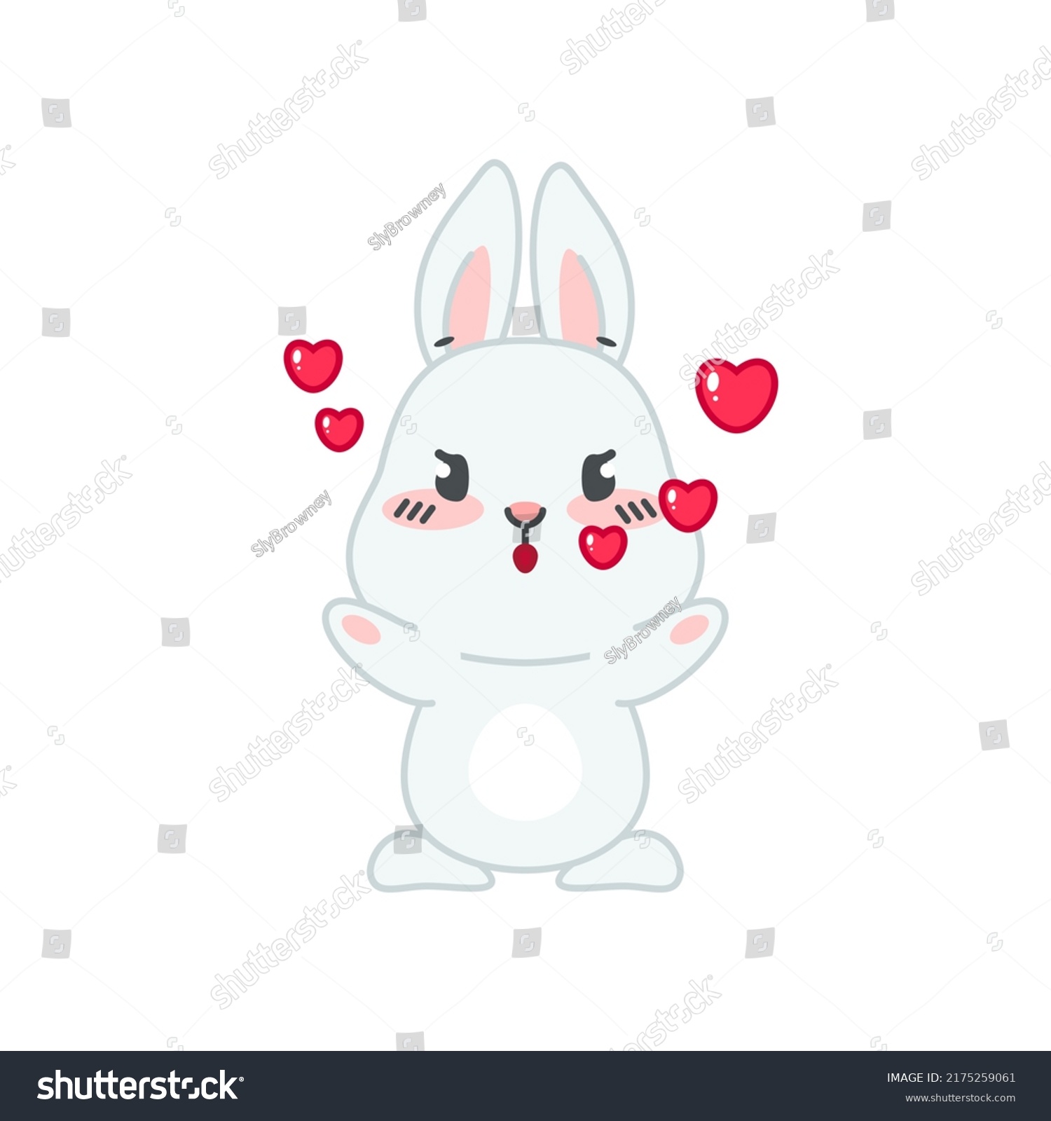 SVG of Cute bunny in love. Flat cartoon illustration of a funny little gray rabbit blowing a kiss isolated on a white background. Vector 10 EPS. svg