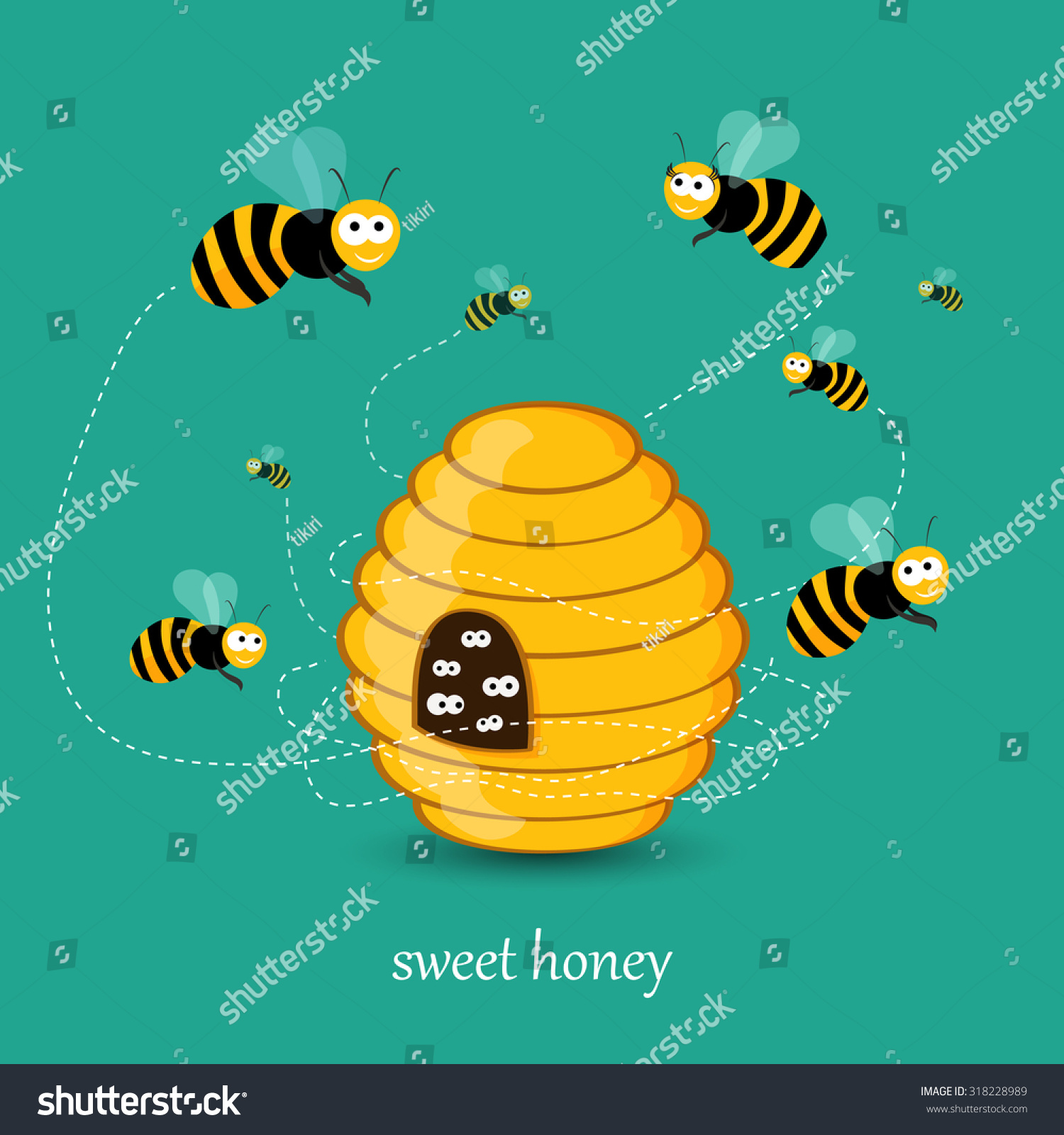 Cute Busy Bees Flying Around Bee Stock Vector Royalty Free Shutterstock