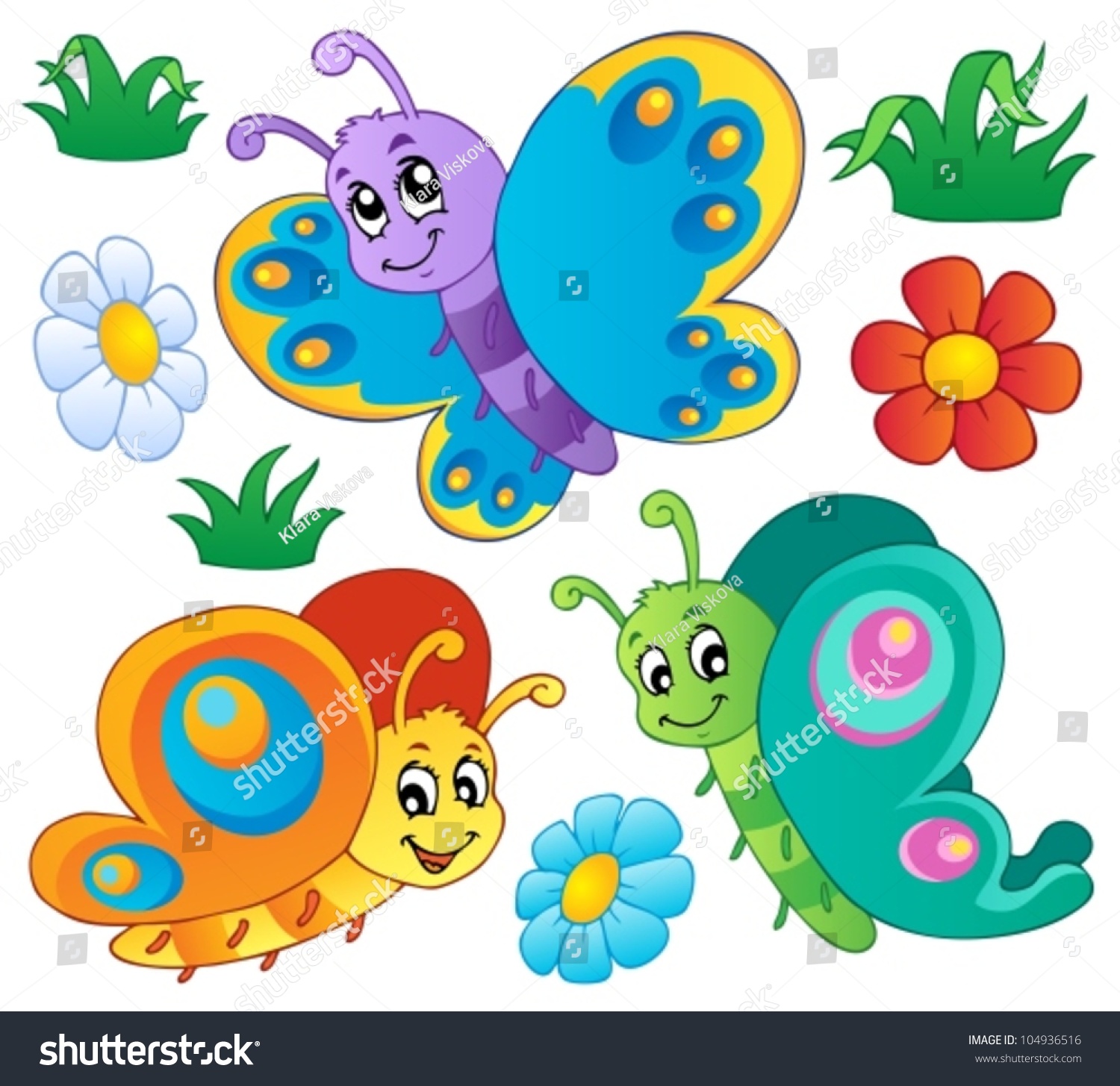 Cute Butterflies Collection 3 Vector Illustration Stock Vector (Royalty ...