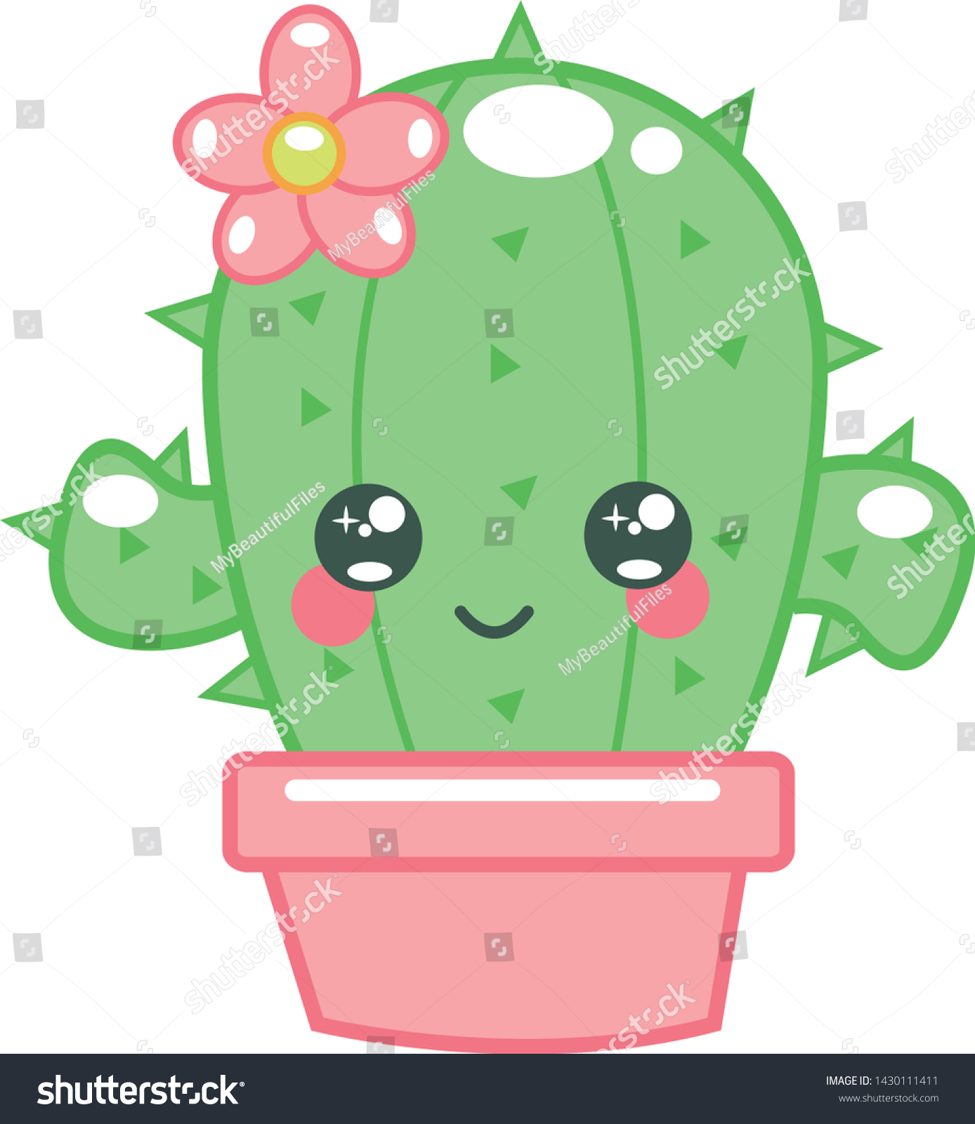 Cute Cactus Kawaii Cactus Stock Vector Royalty Free 1430111411