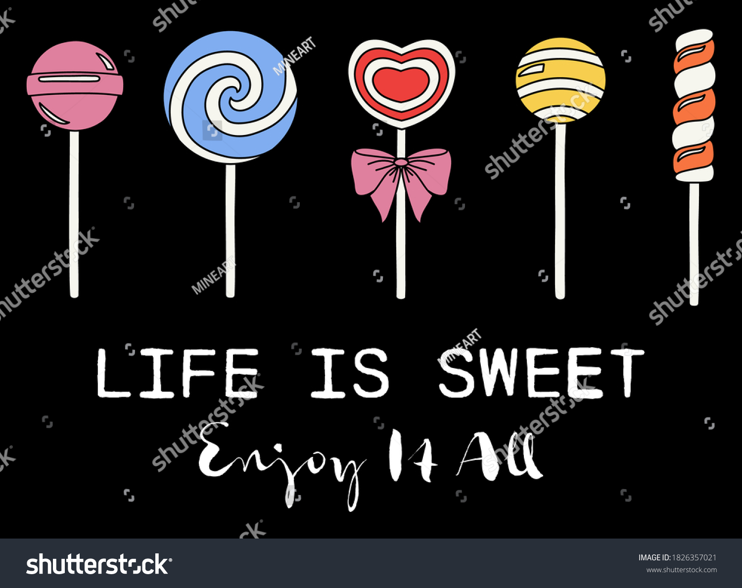Cute Candy Illustrations Life Sweet Slogan เวกเตอร์สต็อก (ปลอดค่า