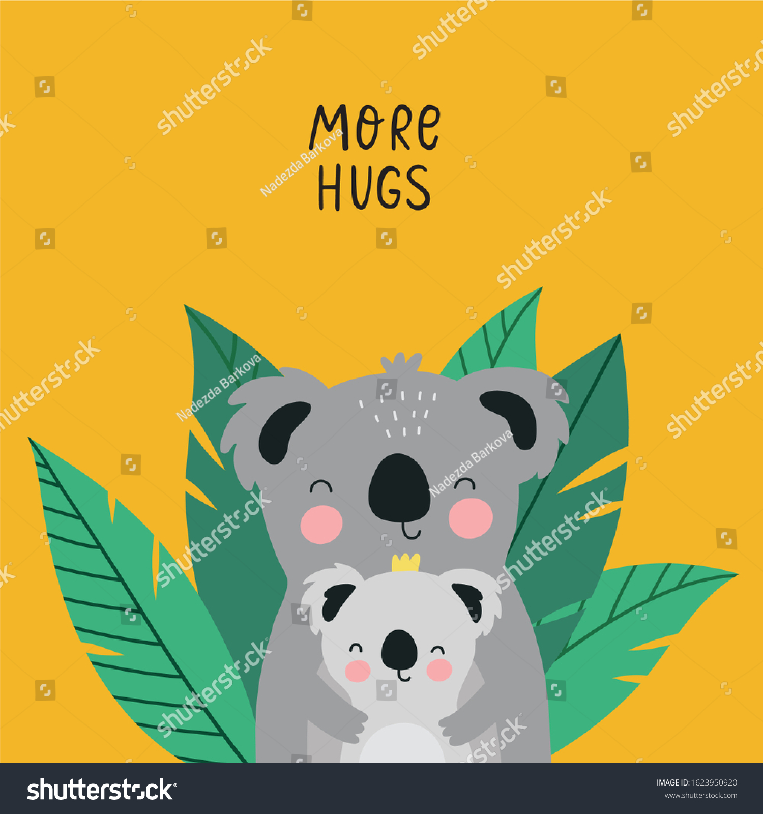 SVG of Cute cartoon animals Koala bear mom and baby vector print.  Vector poster for children with cute animals. Mother's Days cards svg