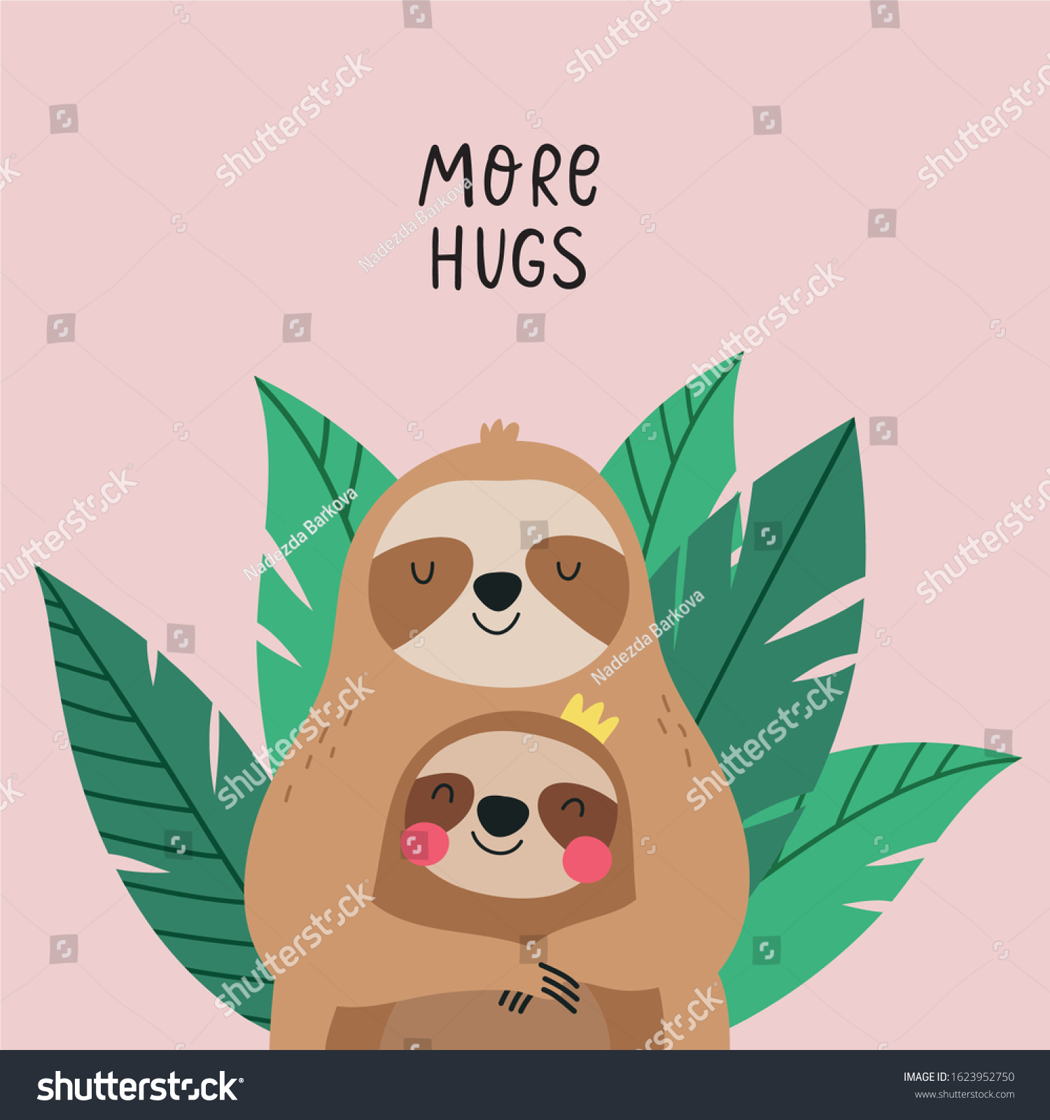 SVG of Cute cartoon animals Sloth Bear mom and baby vector print.  Vector poster for children with cute animals. Mother's Days cards svg