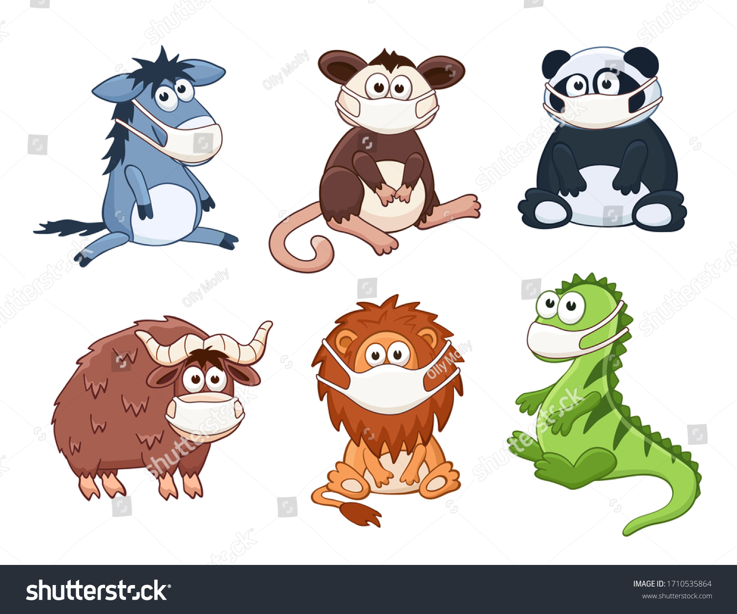 Cute Cartoon Animals Wearing Medicine Mask Stock Vector Royalty Free