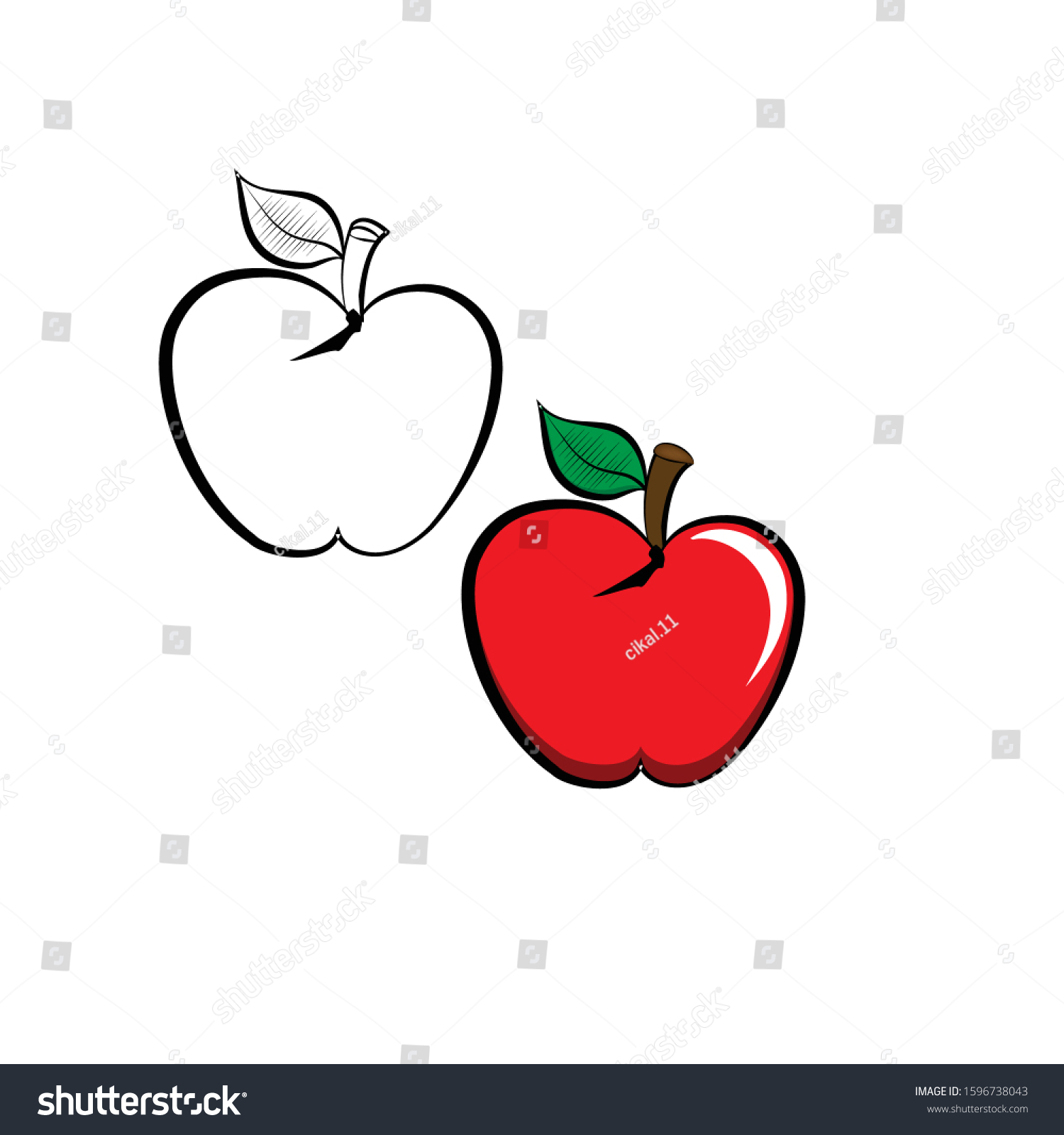 Download Cute Cartoon Apple Fruit Slices Coloring Stock Vector Royalty Free 1596738043