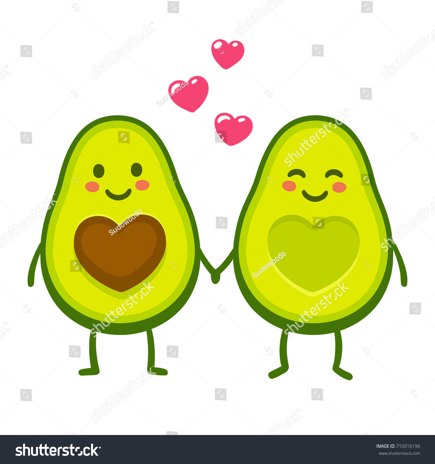 Cute Cartoon Avocado Couple Holding Hands Stock Vector (Royalty Free ...