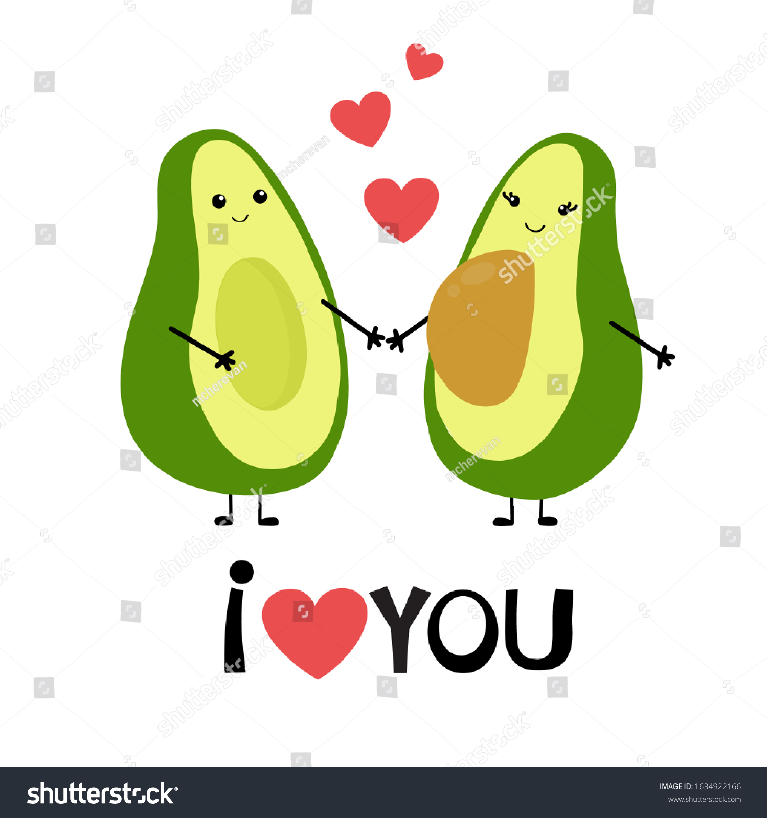 Cute Cartoon Avocado Couple Holding Hands Stock Vector (Royalty Free ...