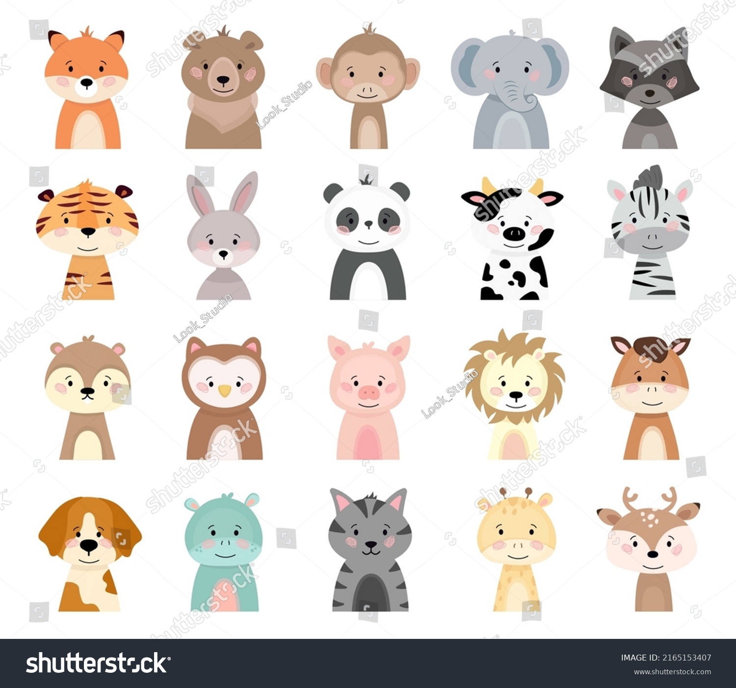 Cute Cartoon Baby Animals Kids Decoration Stock Vector (Royalty Free ...